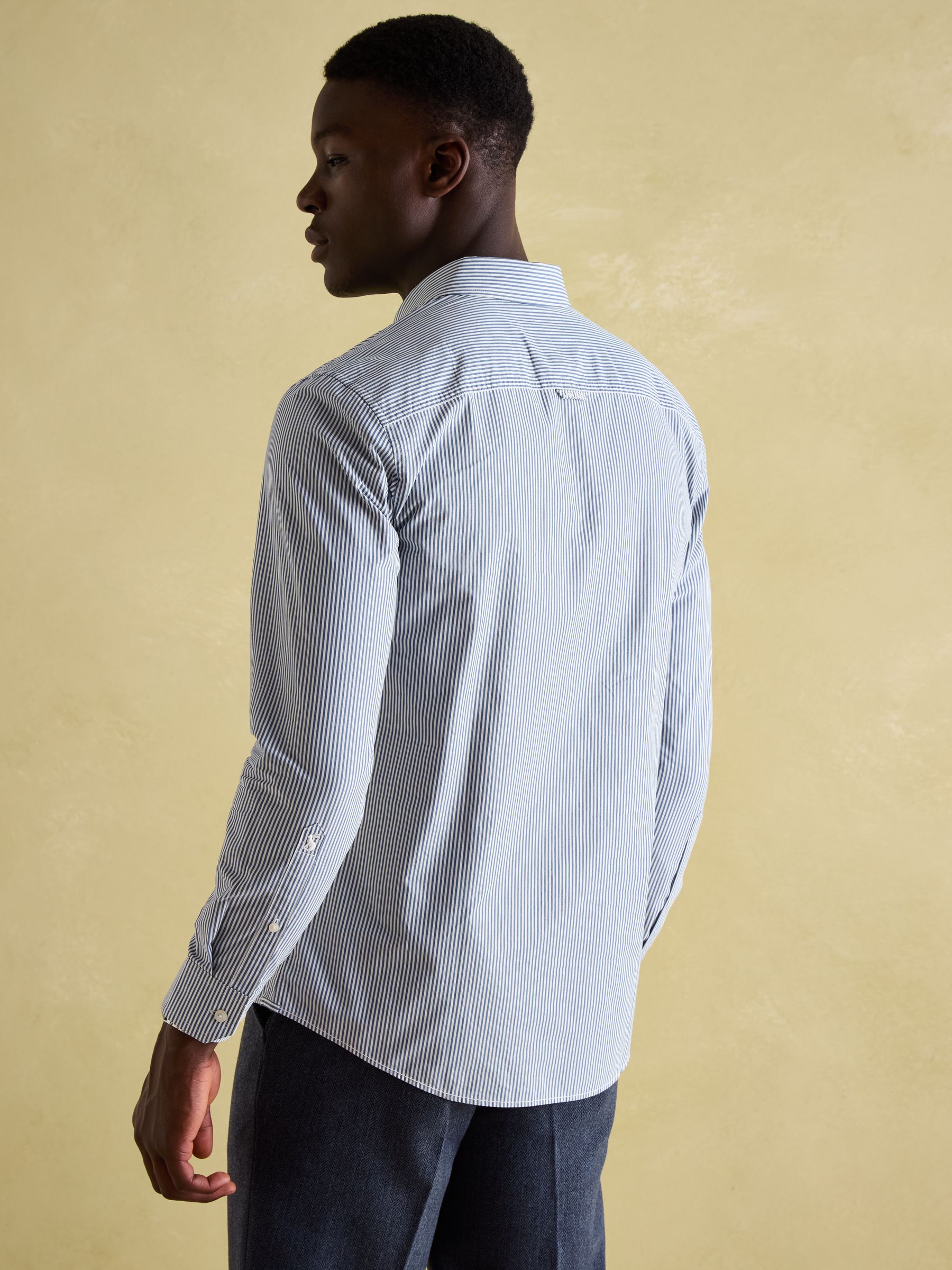 Abbott Blue Pinstriped Cotton Poplin Shirt - Image 6 of 7