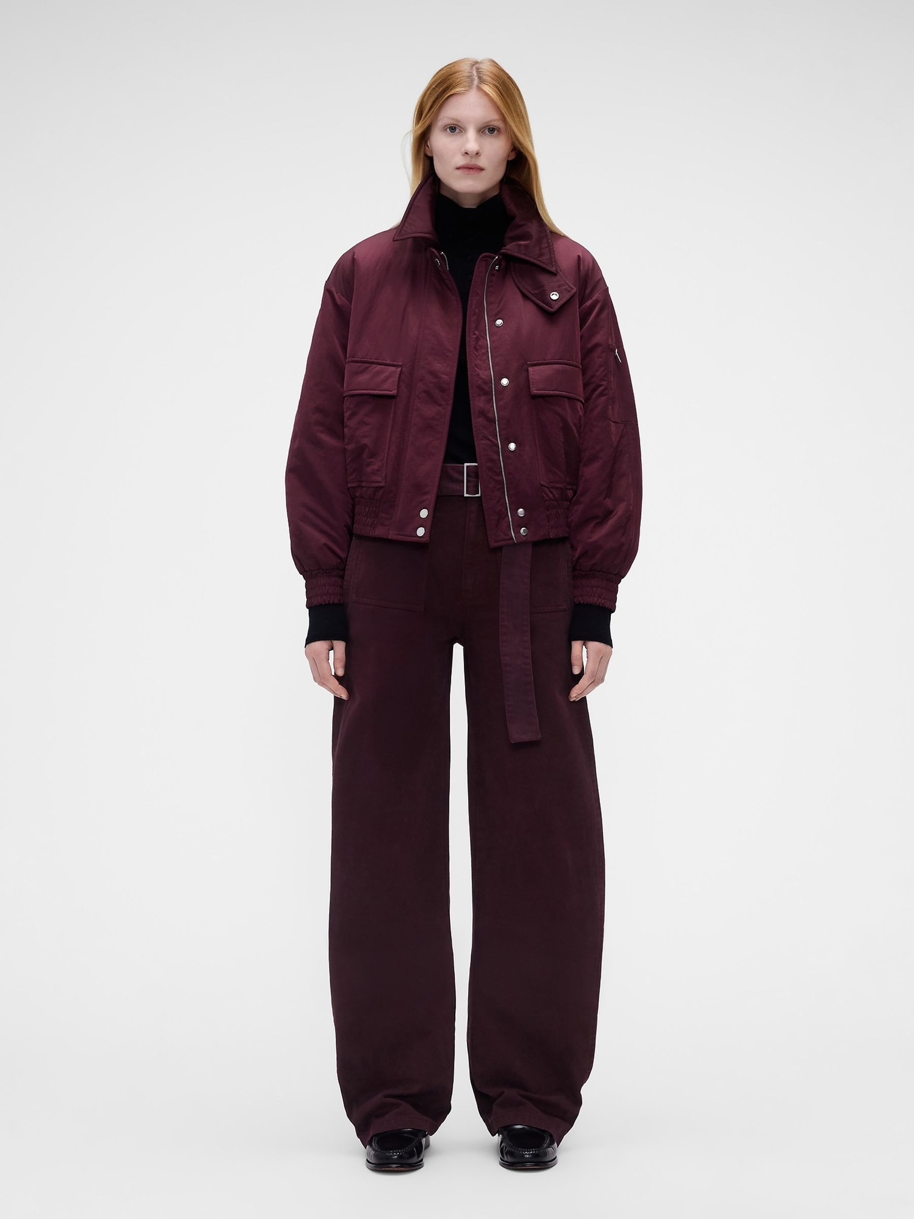 Gap x Victoria Beckham Burgundy Red High Waisted Utility Trousers - Image 1 of 9 Gap x Victoria Beckham Burgundy Red High Waisted Utility Trousers - Image 1 of 9
