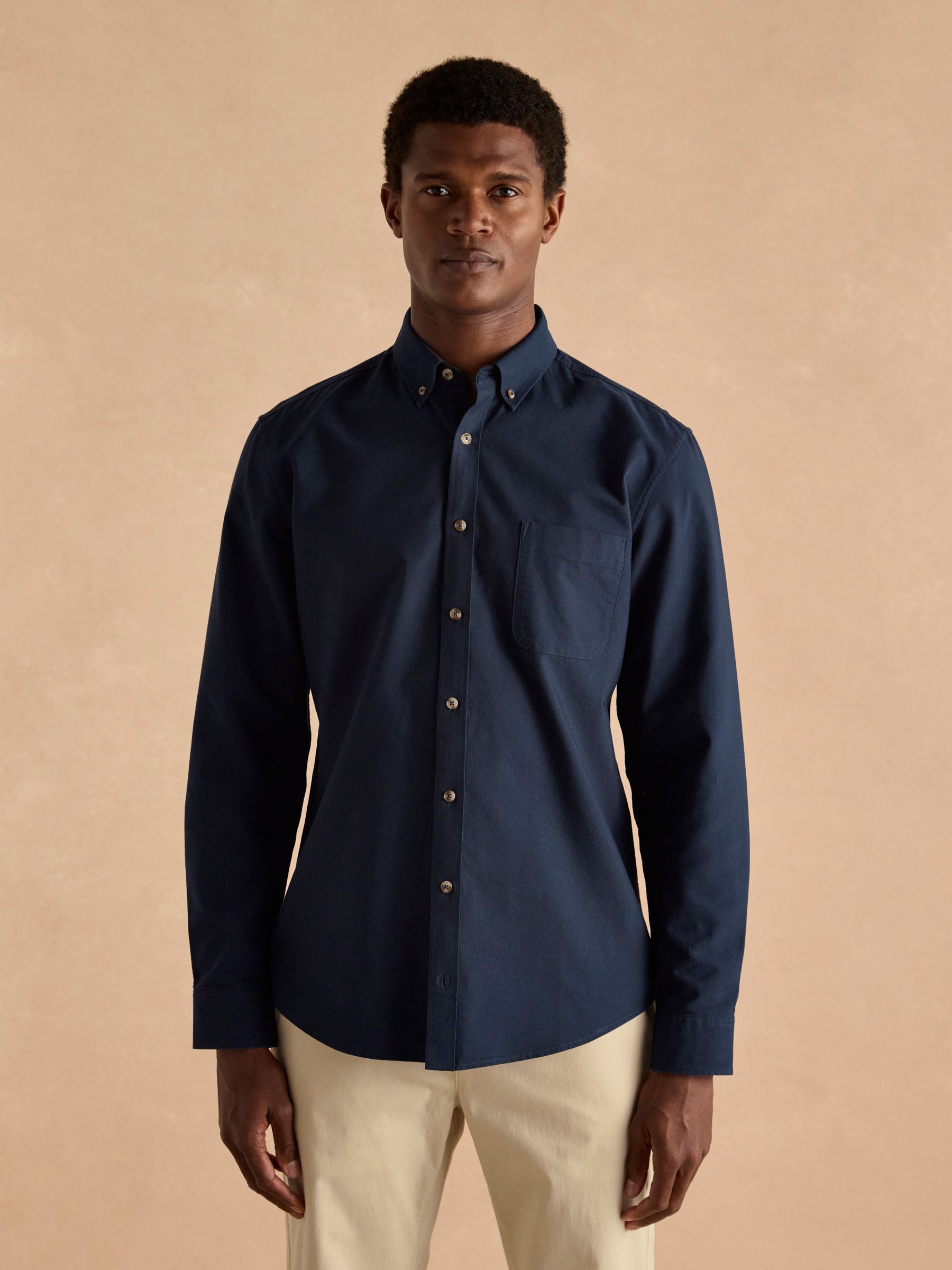 Oxford Classic Fit Navy Blue Long Sleeve Cotton Shirt Joules