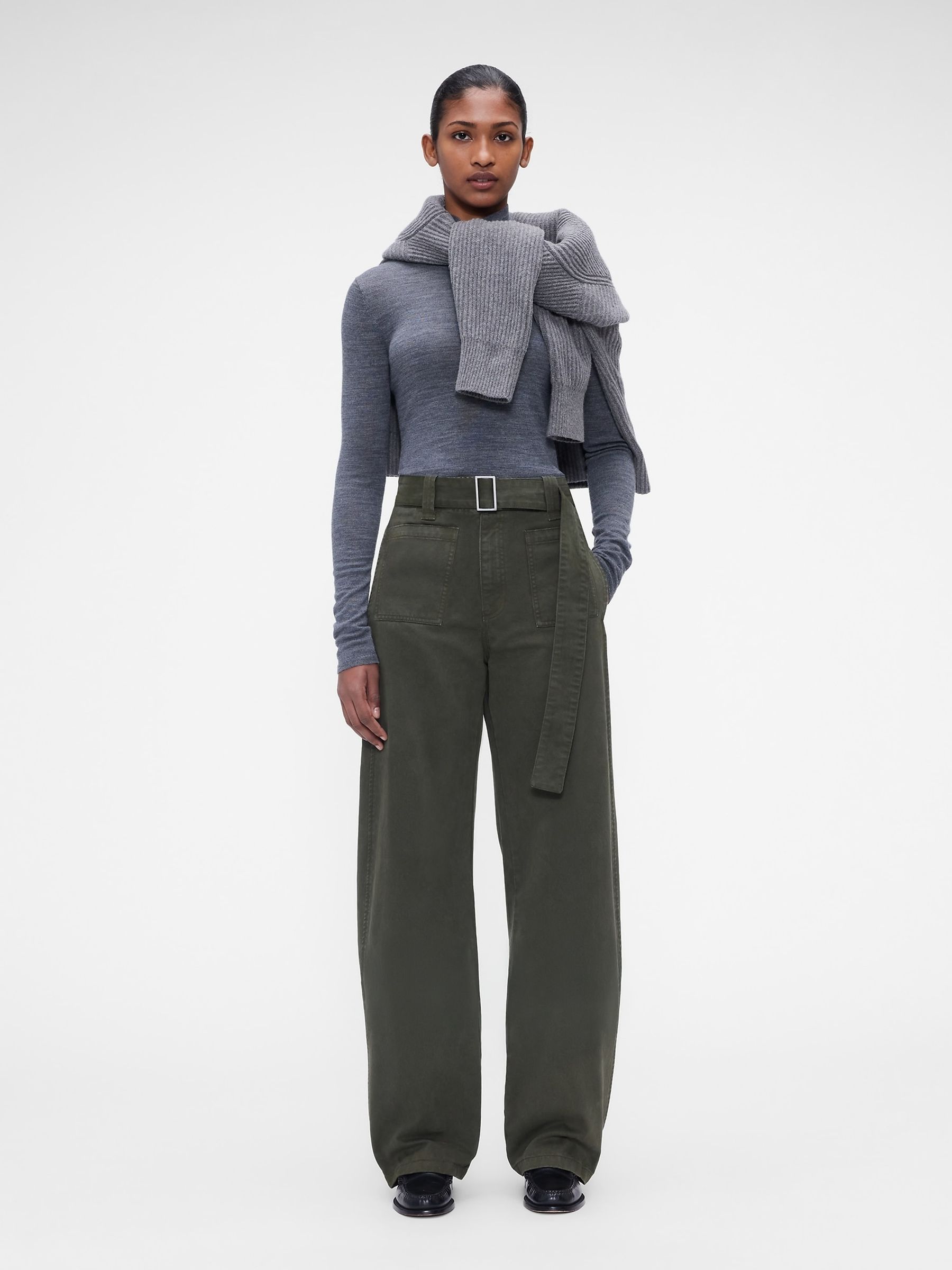 Gap x Victoria Beckham Green High Waisted Utility Trousers - Image 1 of 9 Gap x Victoria Beckham Green High Waisted Utility Trousers - Image 1 of 9