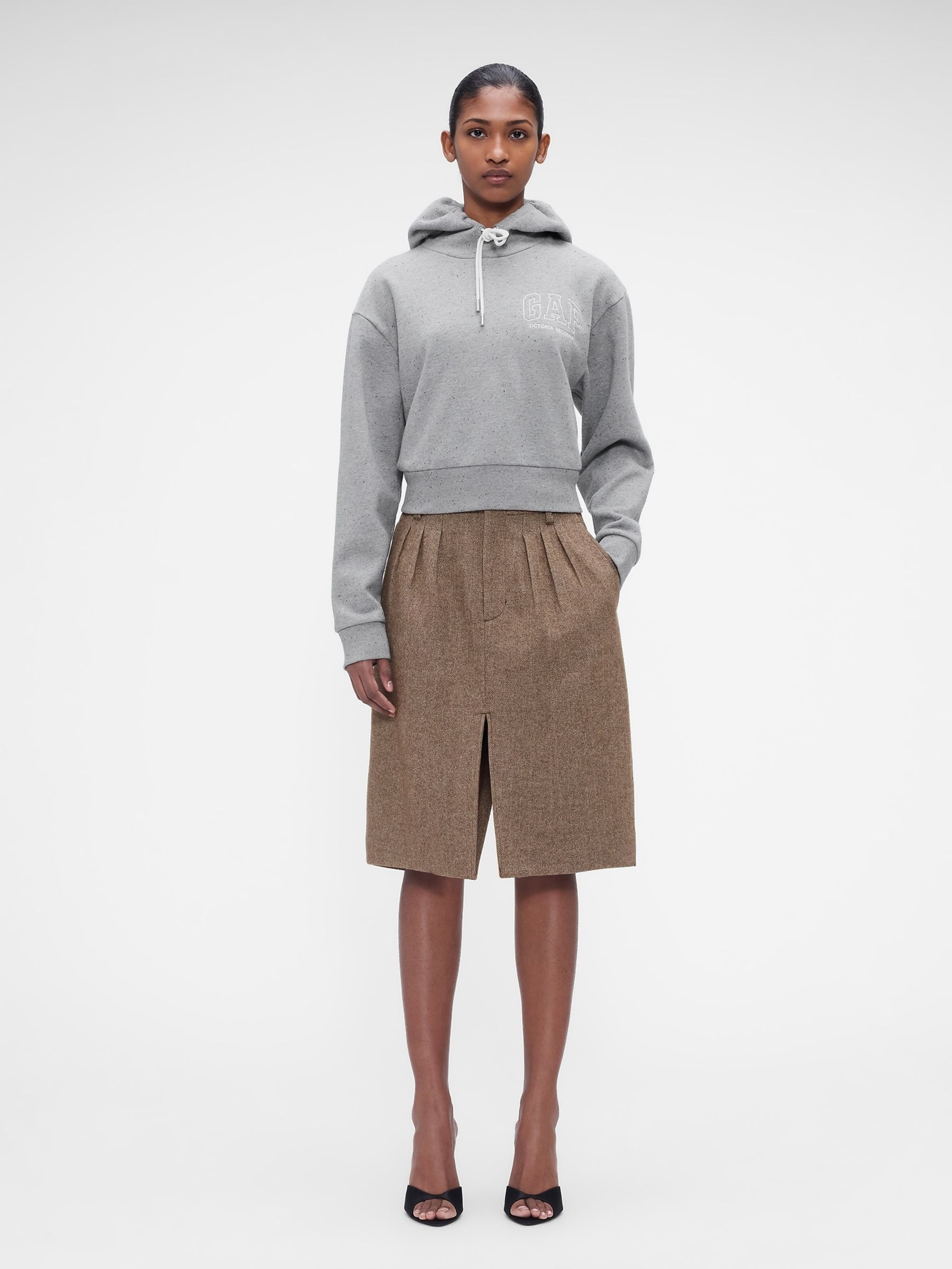 Gap x Victoria Beckham Brown Wool-Blend Herringbone Skirt - Image 1 of 4 Gap x Victoria Beckham Brown Wool-Blend Herringbone Skirt - Image 1 of 4