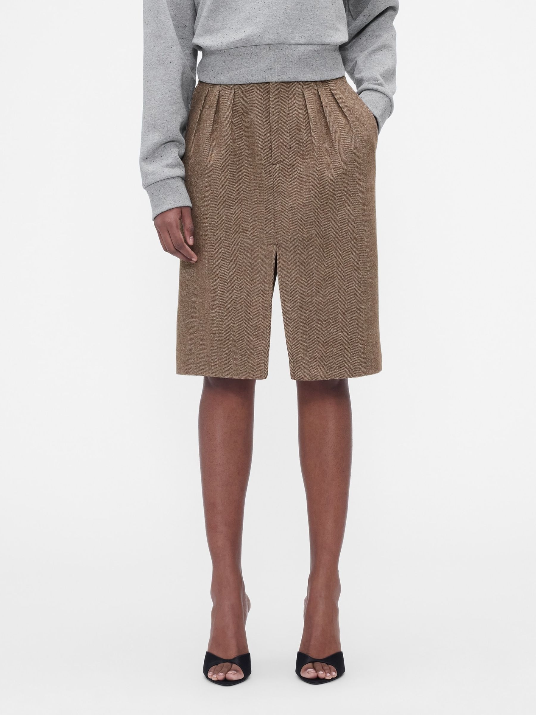 Gap x Victoria Beckham Brown Wool-Blend Herringbone Skirt - Image 2 of 4 Gap x Victoria Beckham Brown Wool-Blend Herringbone Skirt - Image 2 of 4