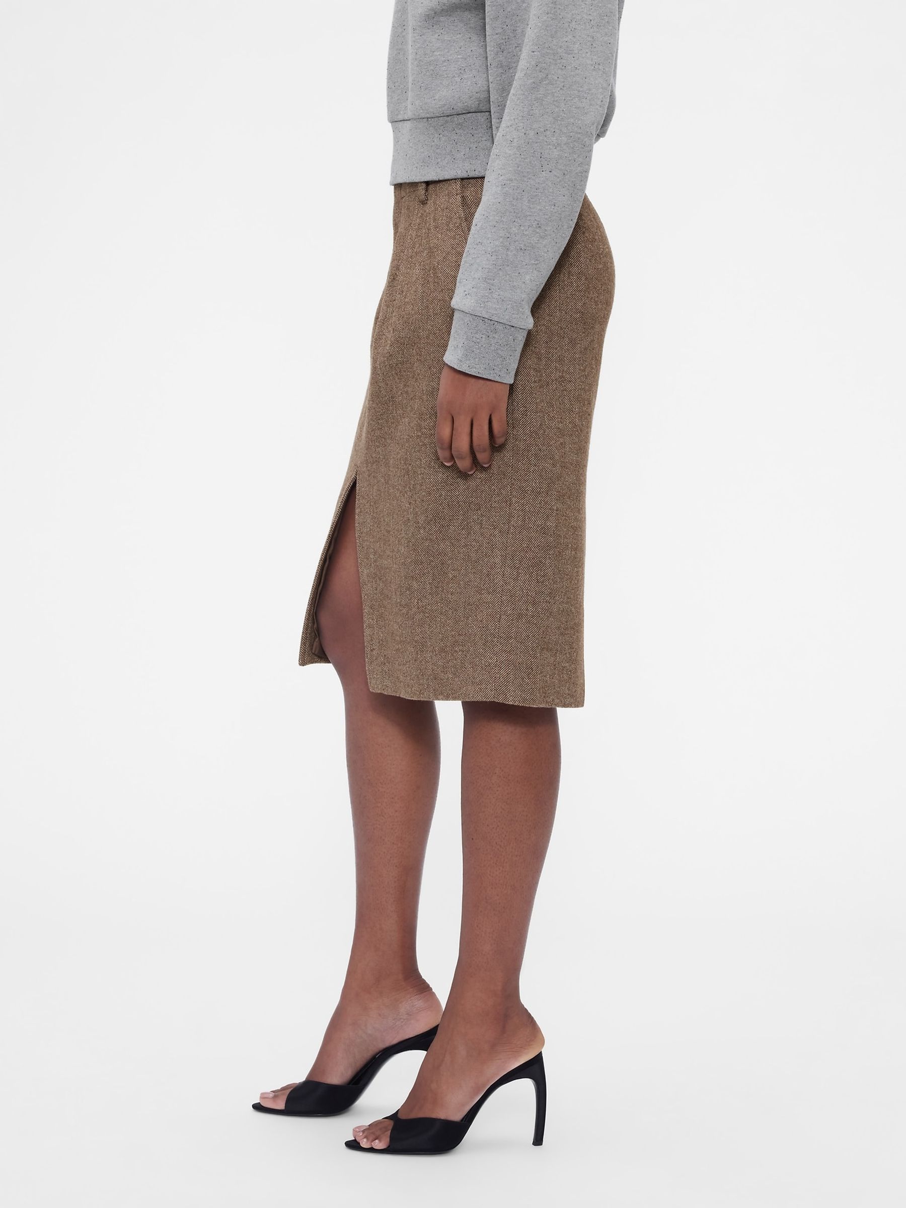 Gap x Victoria Beckham Brown Wool-Blend Herringbone Skirt - Image 3 of 4