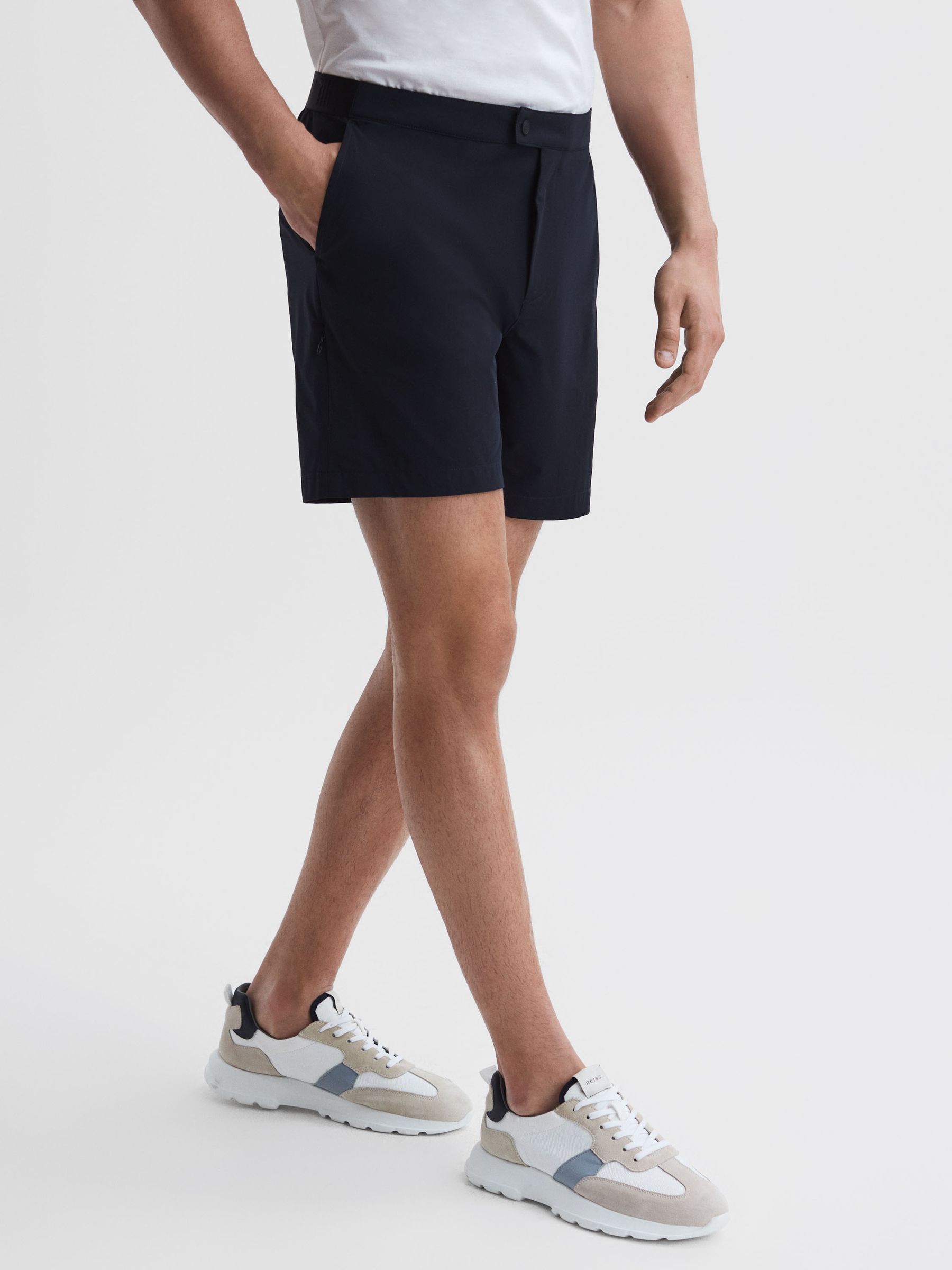 Elasticated Waistband Shorts in Navy - Image 1 of 8 Elasticated Waistband Shorts in Navy - Image 1 of 8