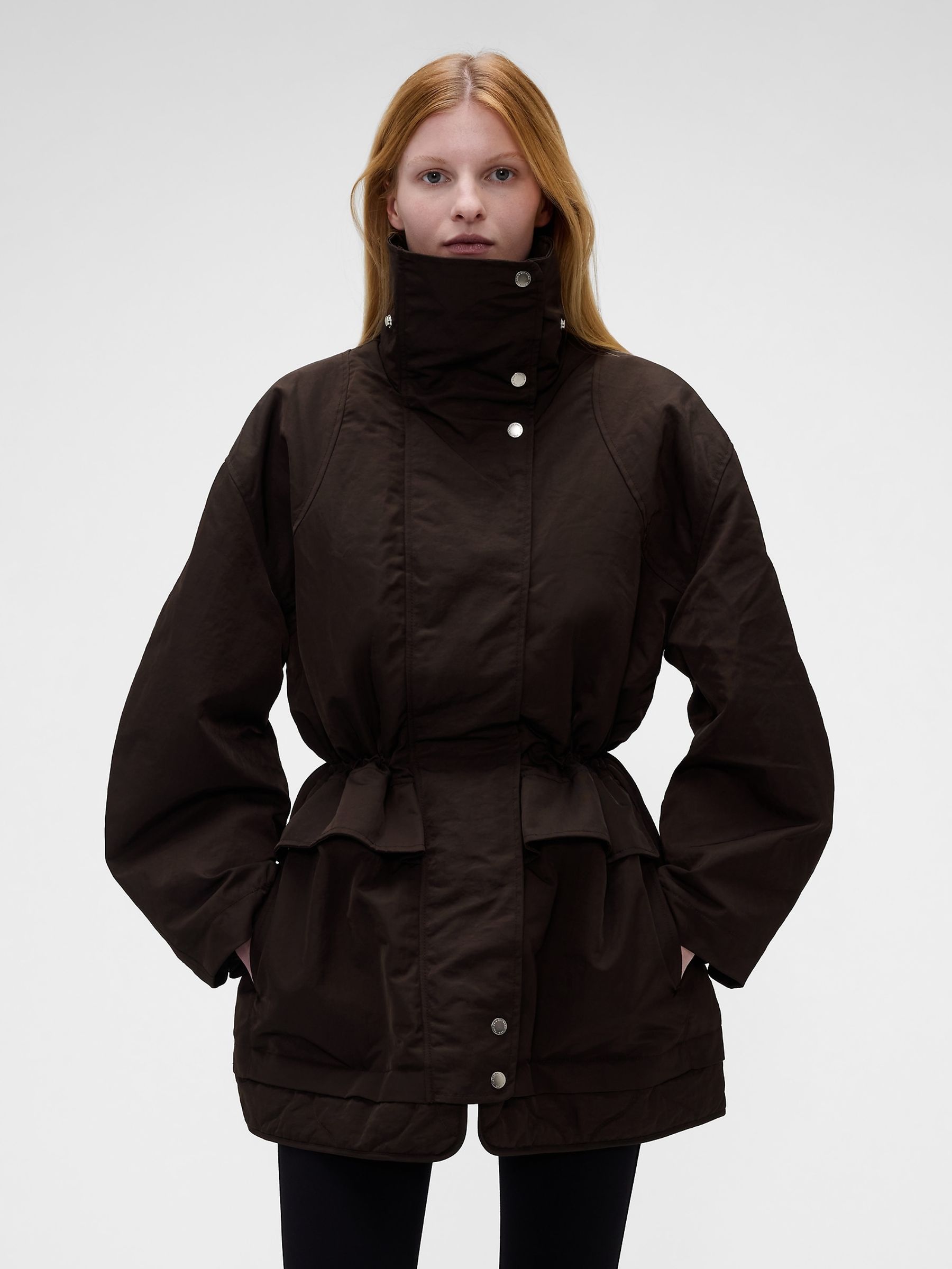 Gap x Victoria Beckham Brown Oversized Parka Jacket - Image 1 of 7
