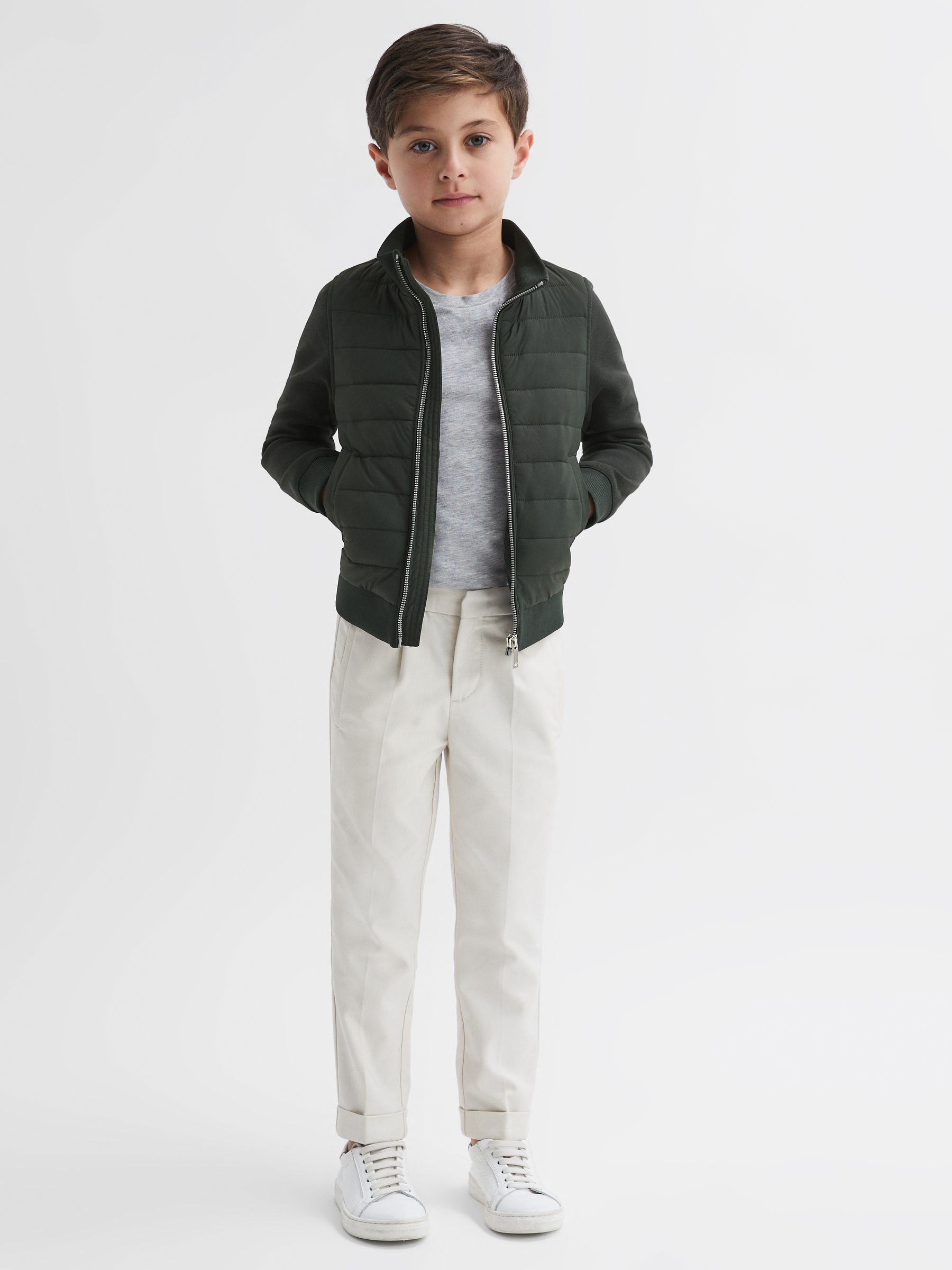3-9 yrs Funnel Neck Quilted Hybrid Jacket in Forest Green - Image 3 of 6