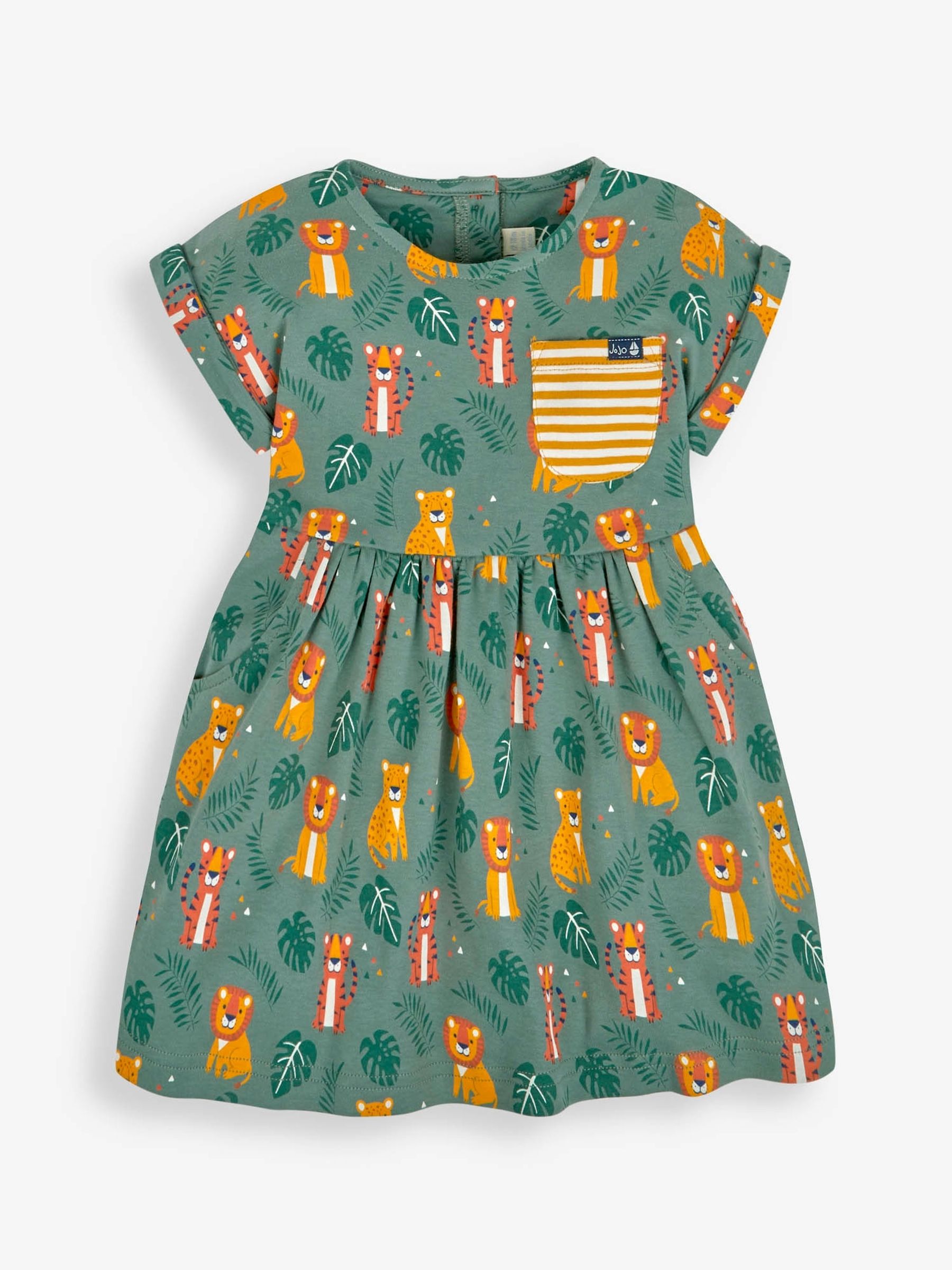 Khaki Big Cats Print Drop Shoulder Dress - Image 3 of 5