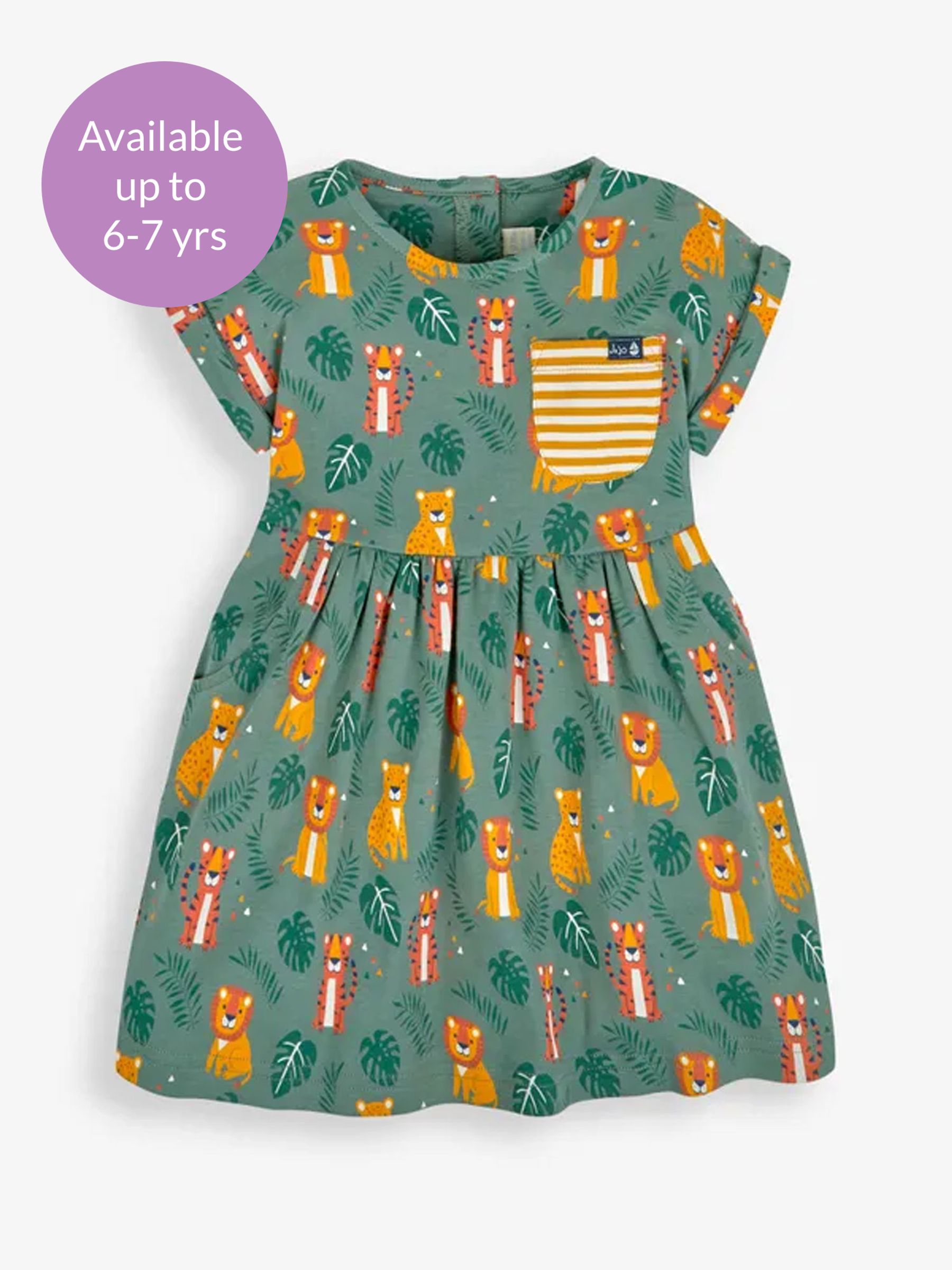 Khaki Big Cats Print Drop Shoulder Dress - Image 4 of 5