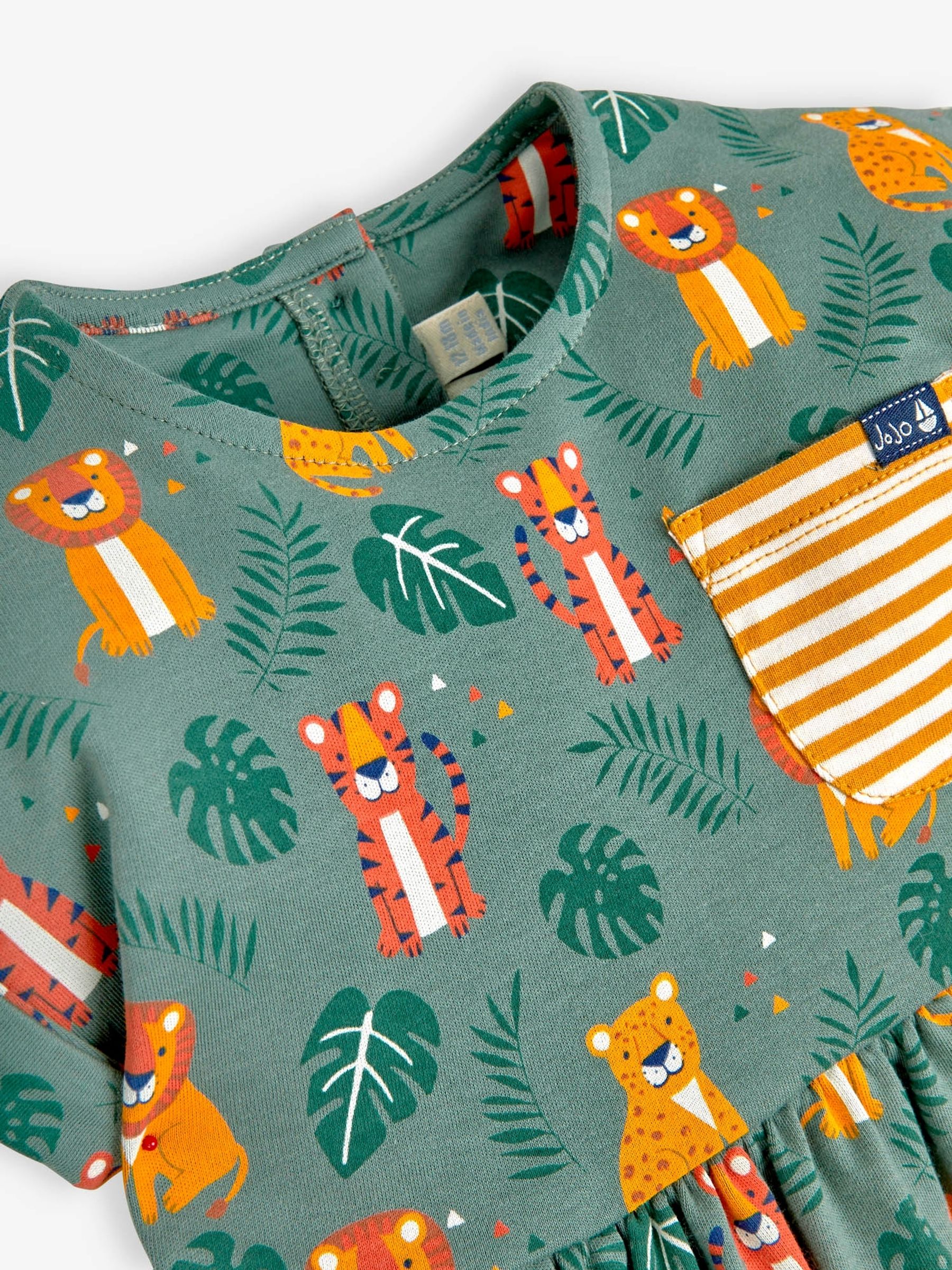 Khaki Big Cats Print Drop Shoulder Dress - Image 5 of 5