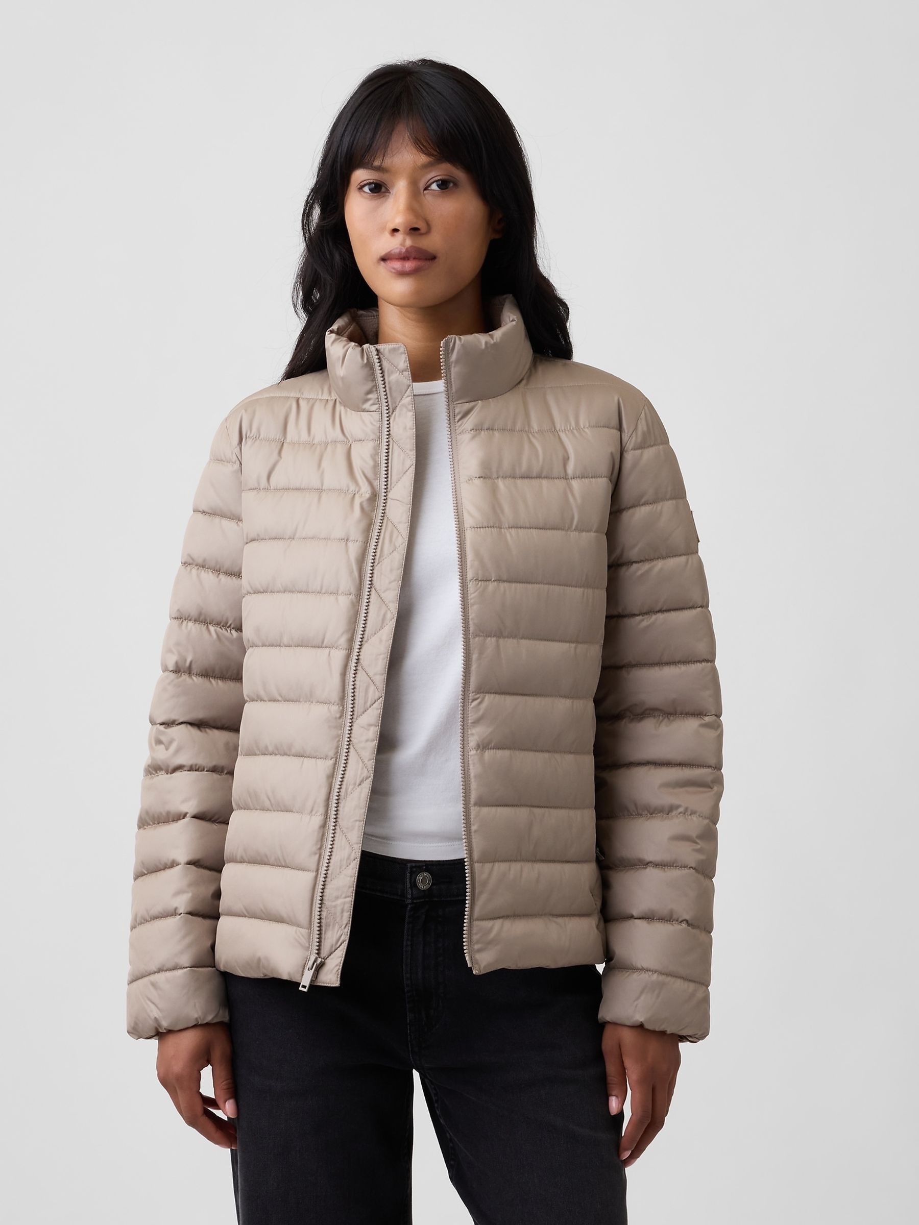 Beige Relaxed Puffer Jacket - Image 1 of 4 Beige Relaxed Puffer Jacket - Image 1 of 4