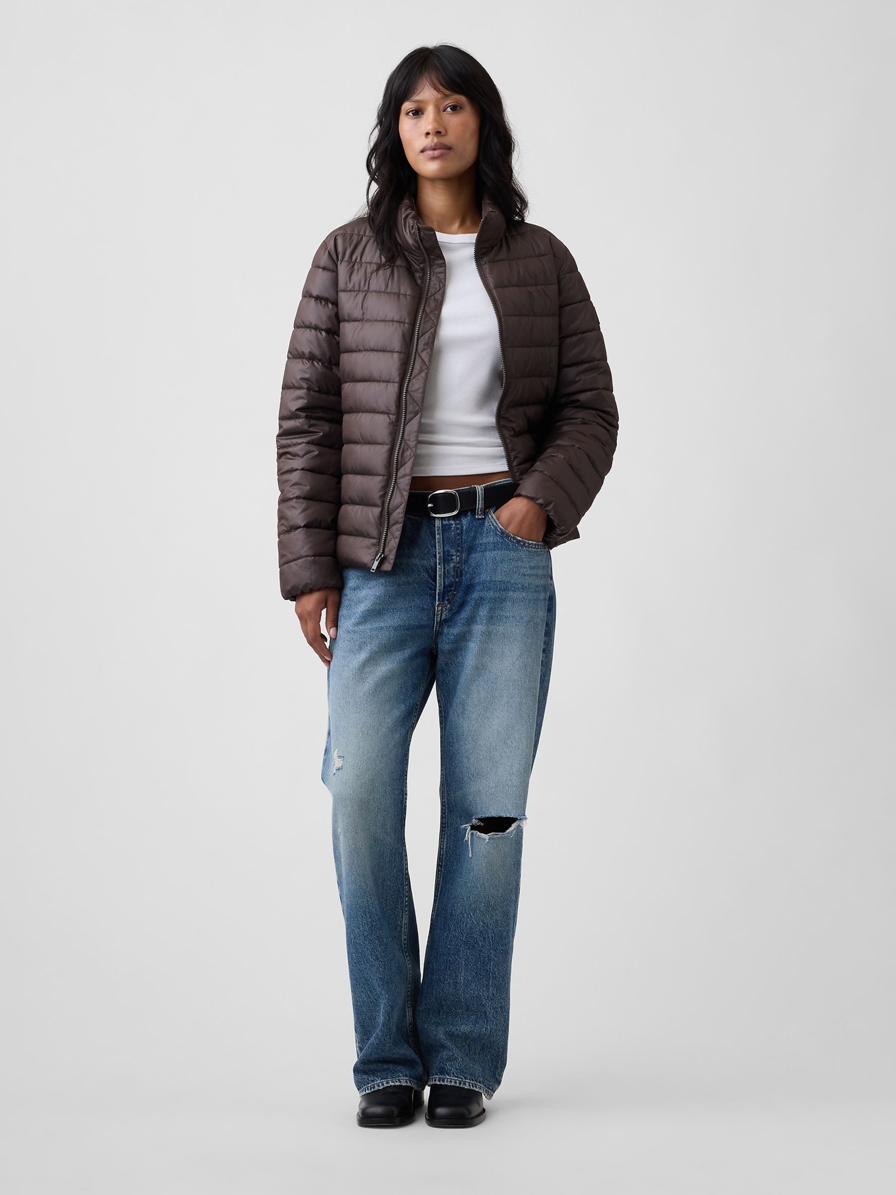 Brown Relaxed Puffer Jacket - Image 3 of 4