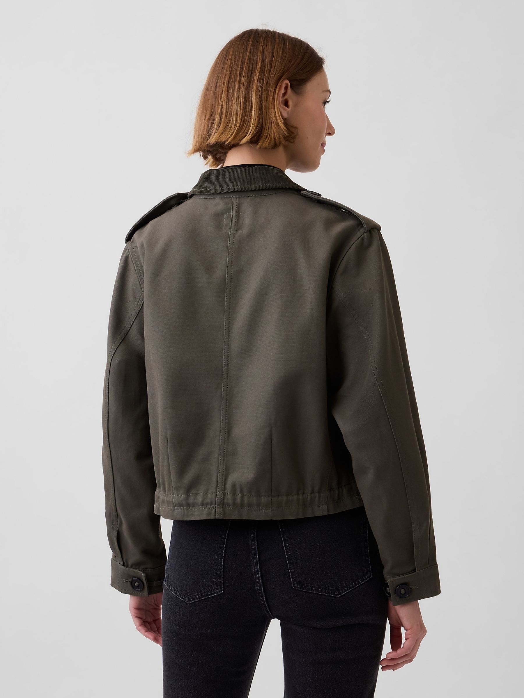 Green Canvas Crop Utility Jacket - Image 2 of 5