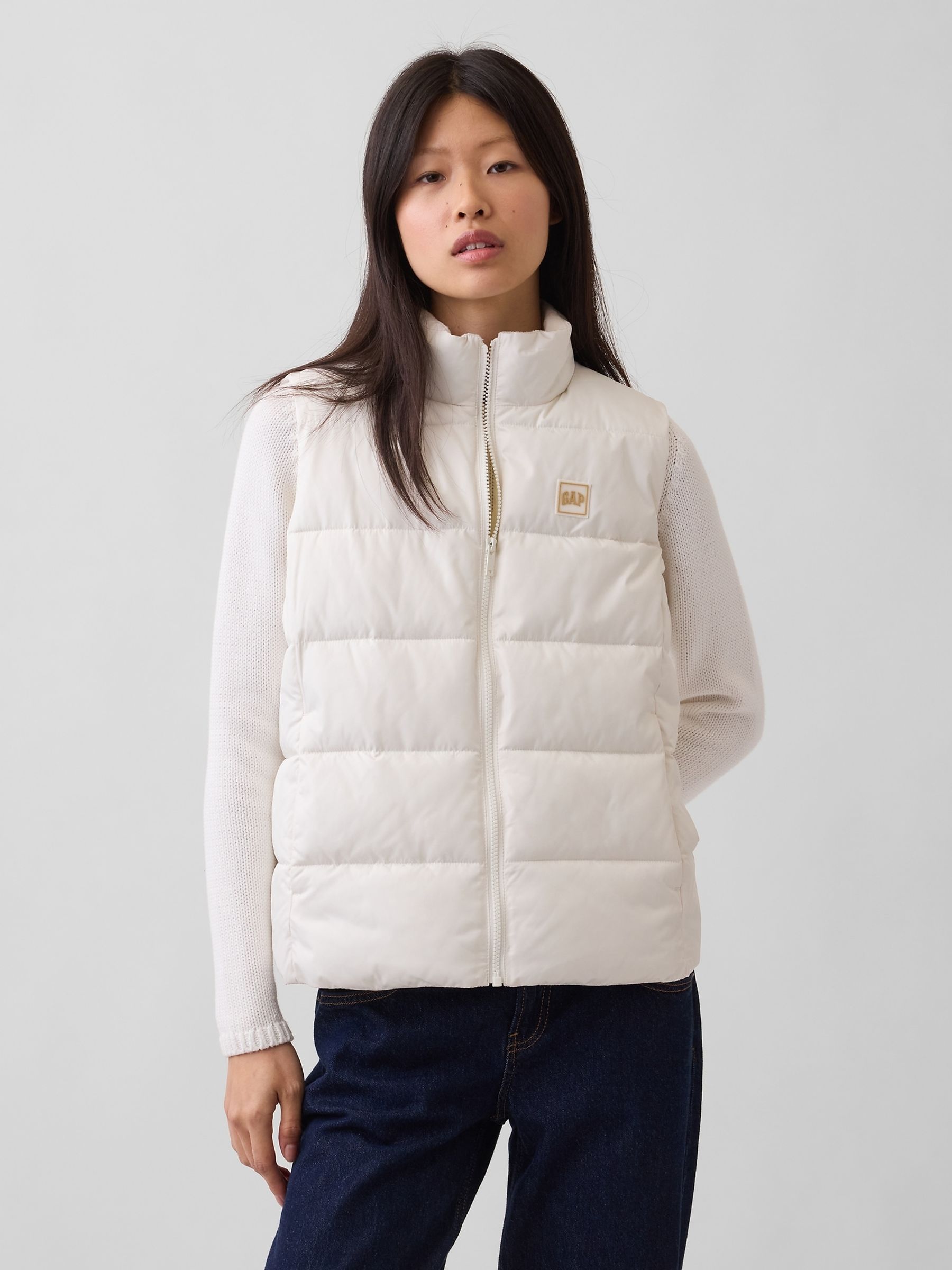 White Relaxed Puffer Gilet - Image 1 of 4