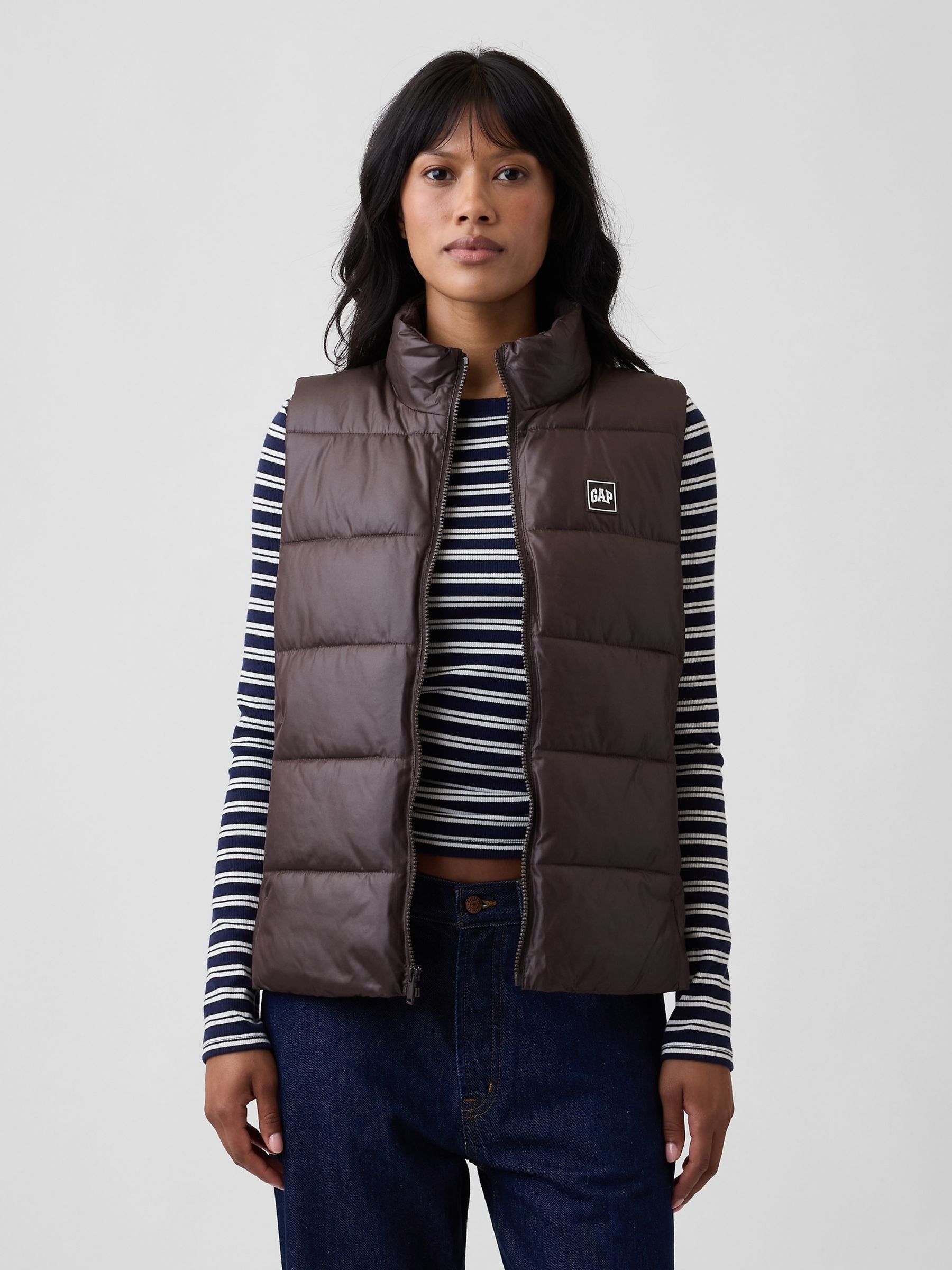 Brown Relaxed Puffer Gilet - Image 1 of 4 Brown Relaxed Puffer Gilet - Image 1 of 4