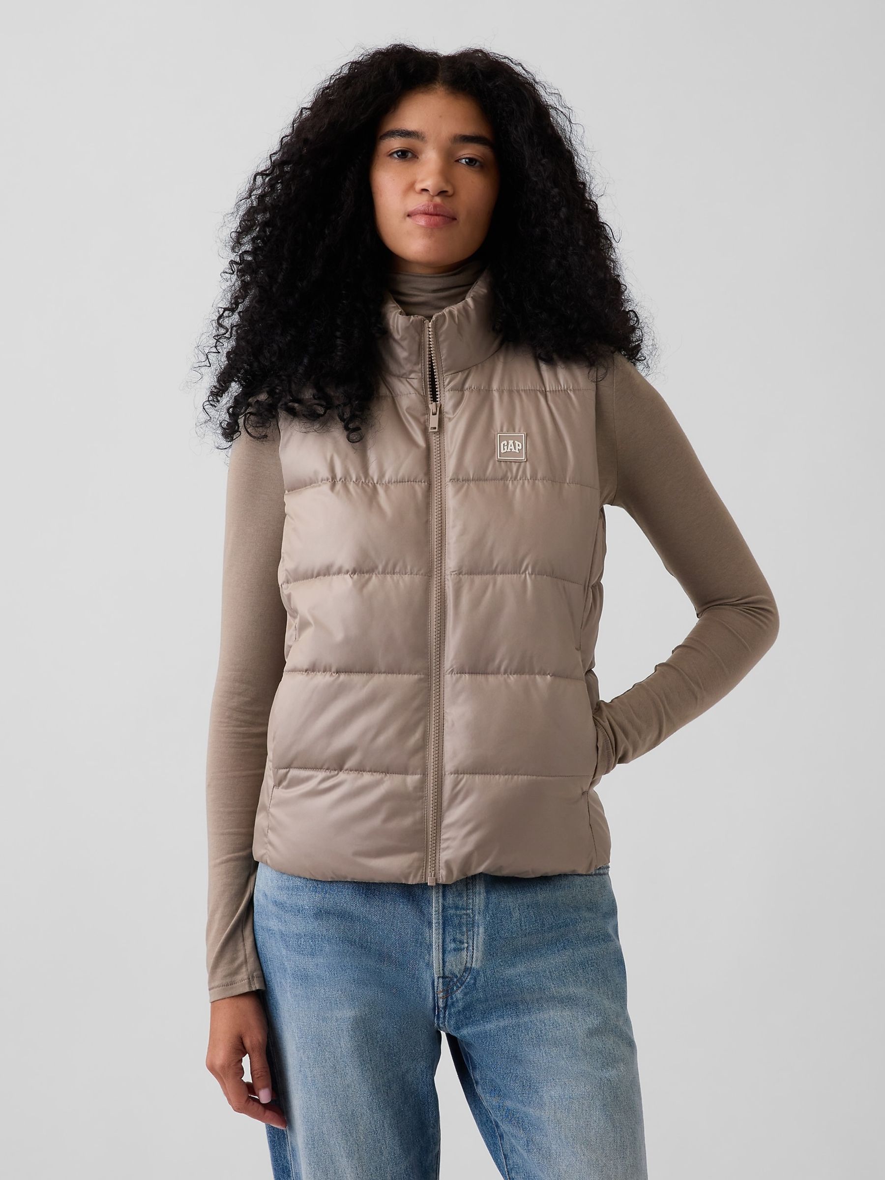 Beige Relaxed Puffer Gilet - Image 1 of 4 Beige Relaxed Puffer Gilet - Image 1 of 4