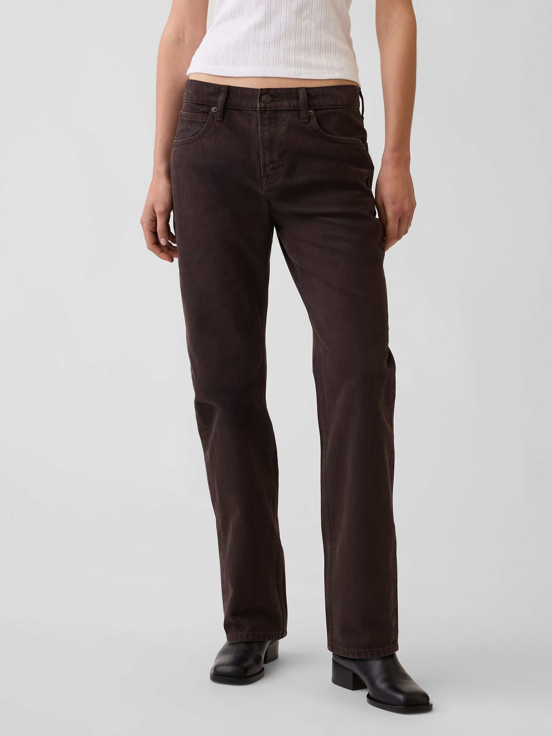 Brown Mid Rise Straight Taper Jeans - Image 1 of 5