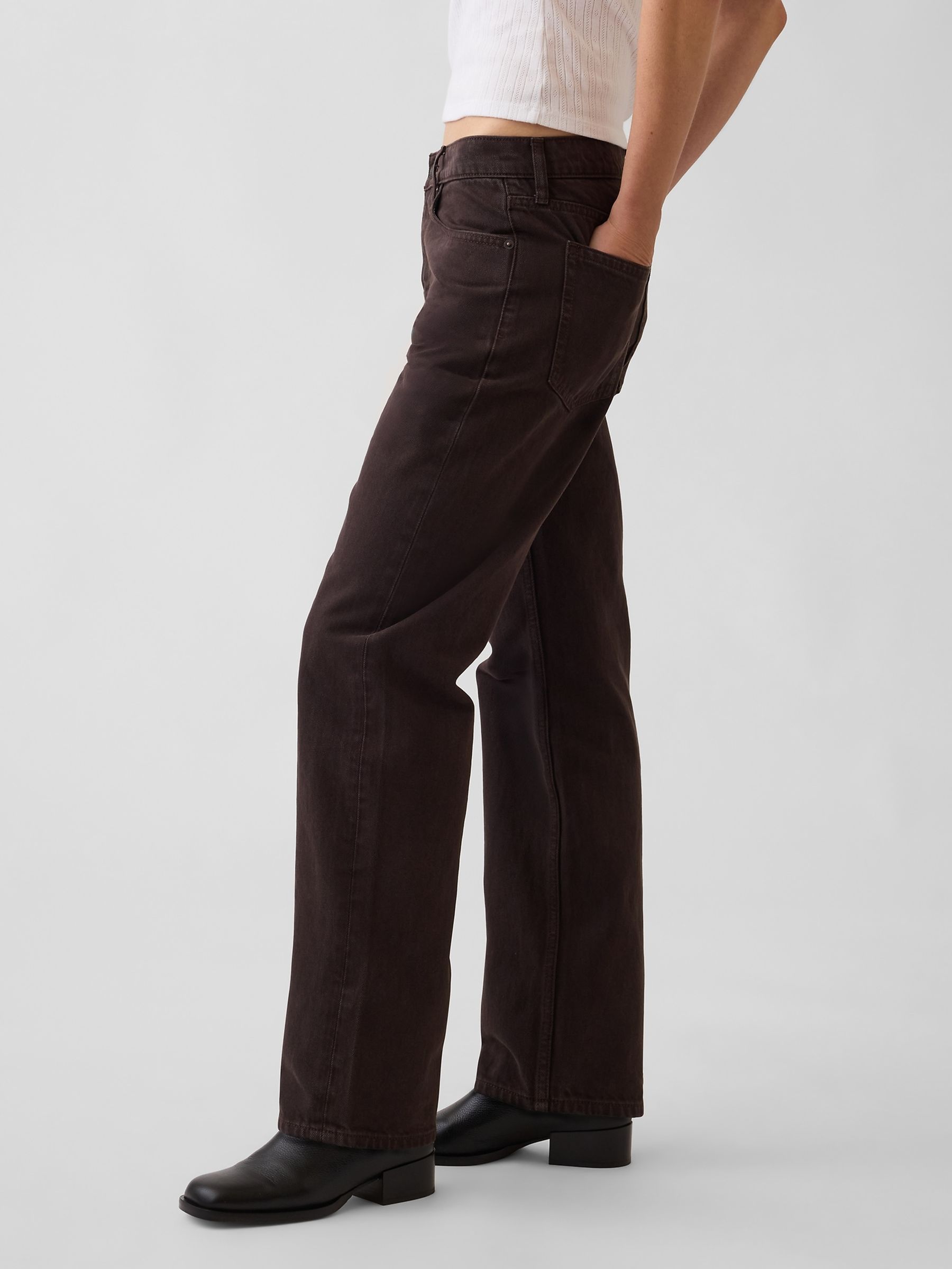 Brown Mid Rise Straight Taper Jeans - Image 3 of 5