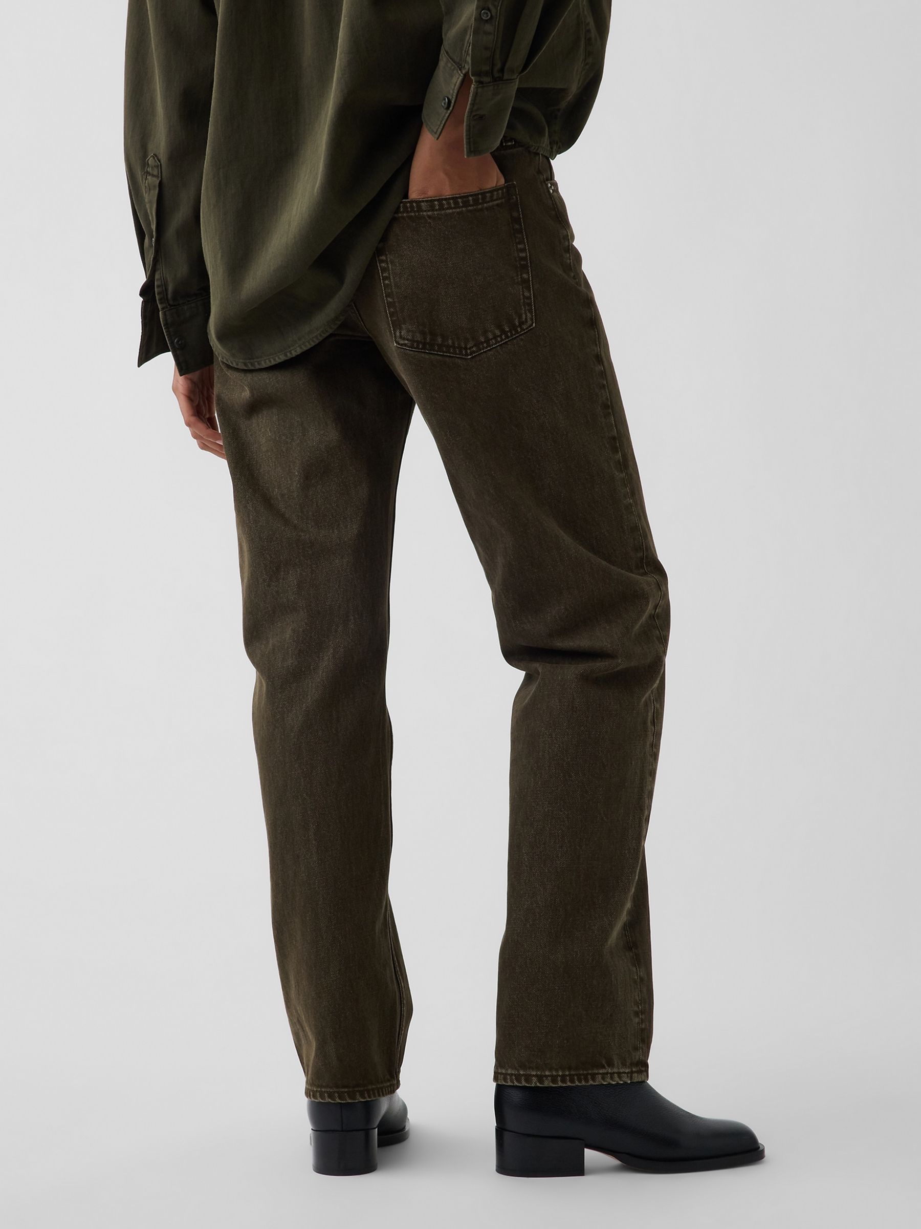 Olive Green Mid Rise Straight Taper Jeans - Image 2 of 6