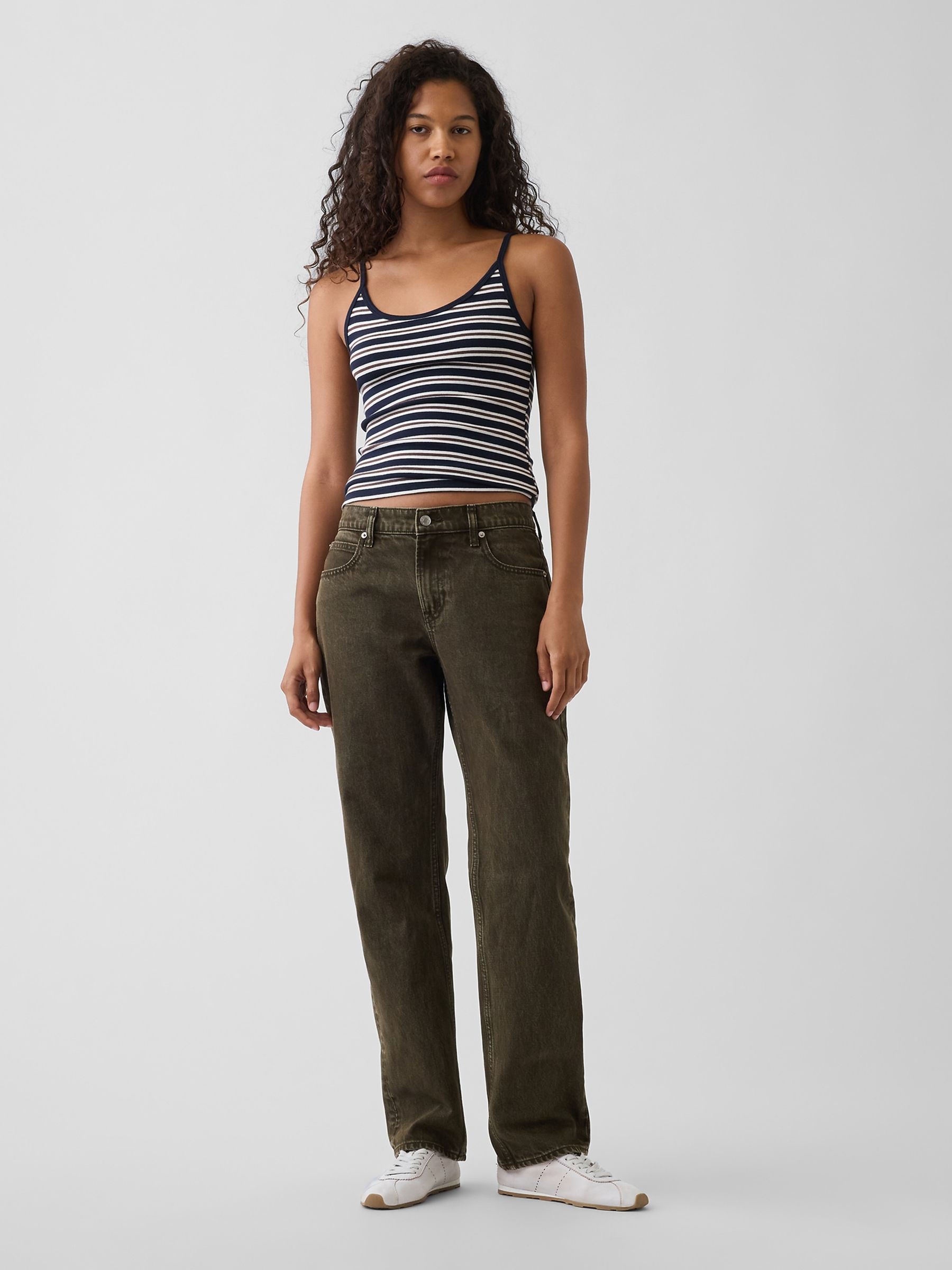 Olive Green Mid Rise Straight Taper Jeans - Image 4 of 6