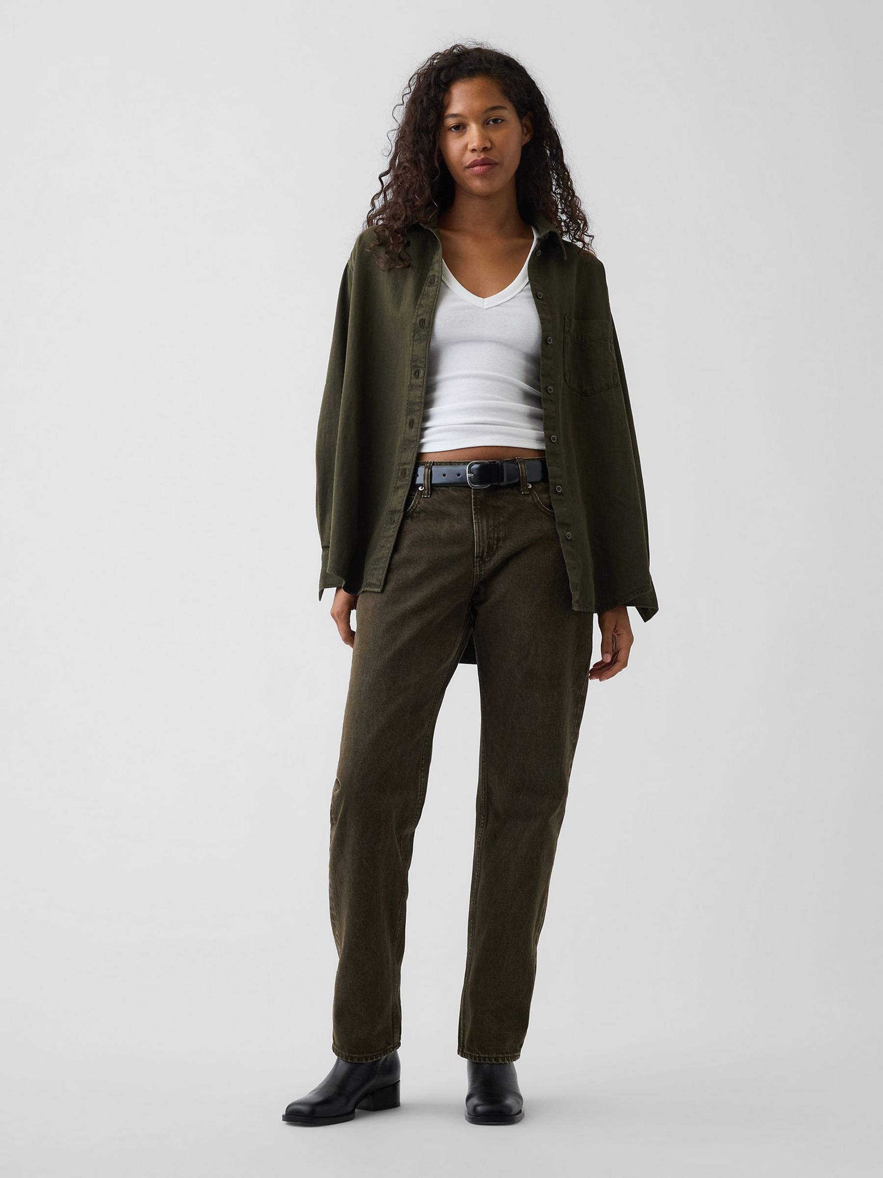 Olive Green Mid Rise Straight Taper Jeans - Image 5 of 6