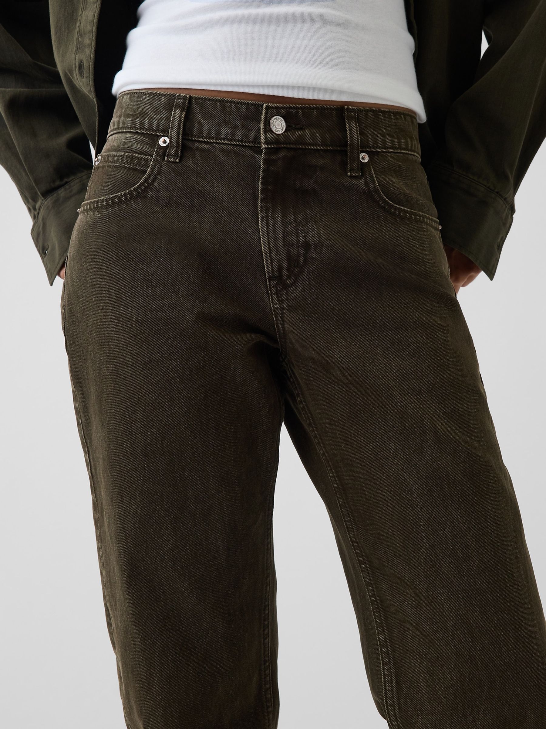 Olive Green Mid Rise Straight Taper Jeans - Image 6 of 6