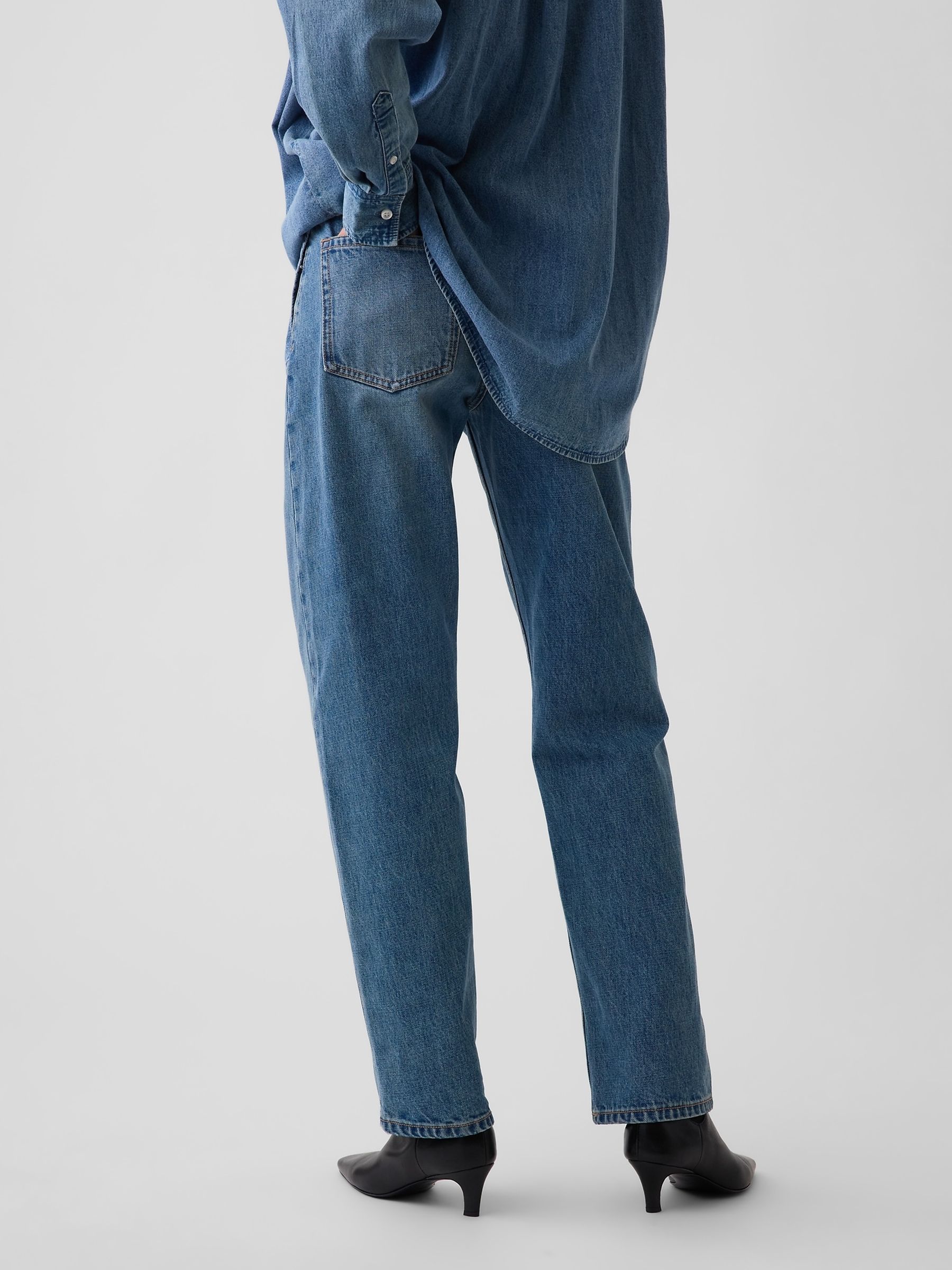 Mid Wash Blue Mid Rise Straight Taper Jeans - Image 2 of 5