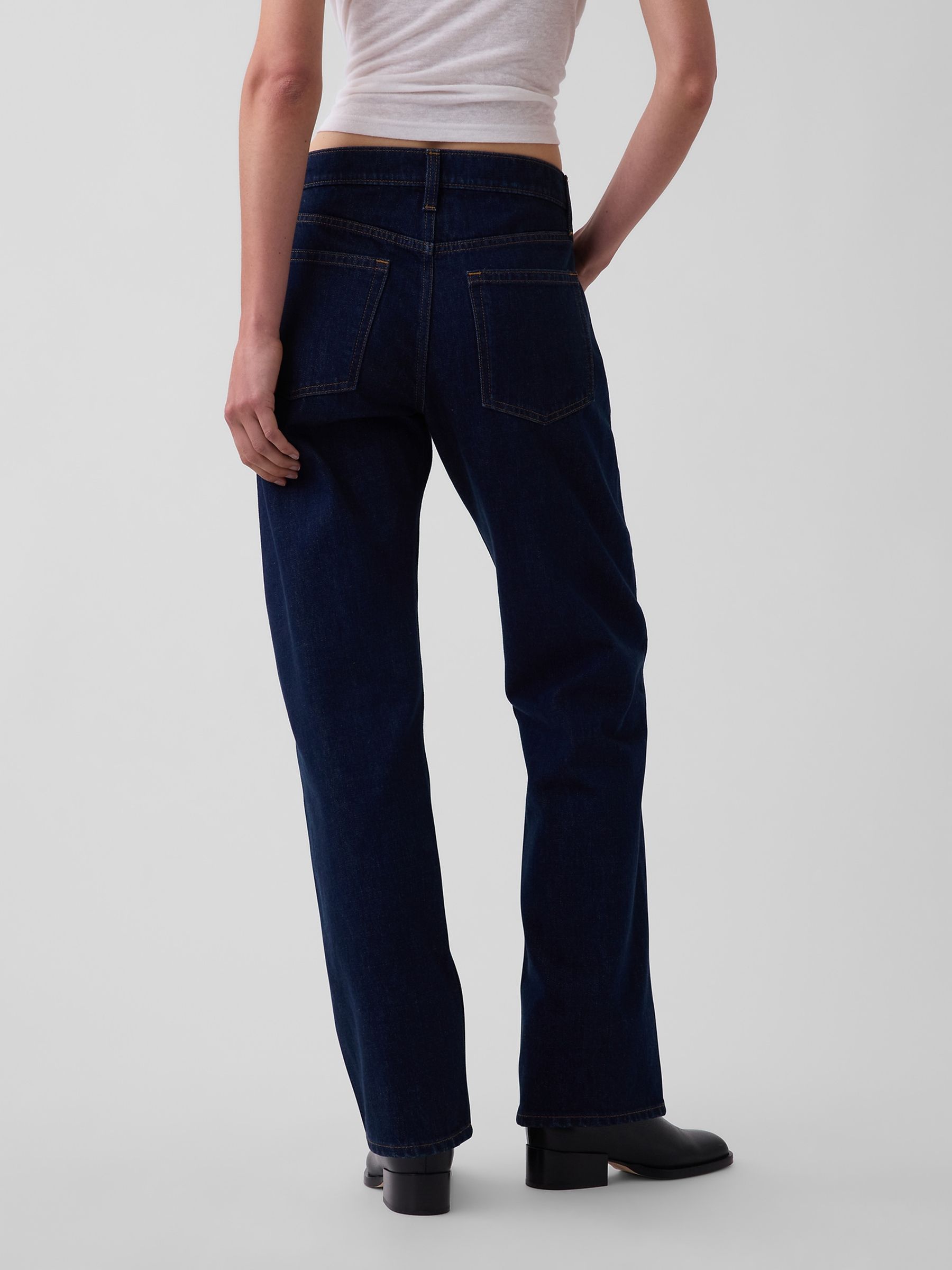 Dark Wash Blue Mid Rise Straight Taper Jeans - Image 2 of 6