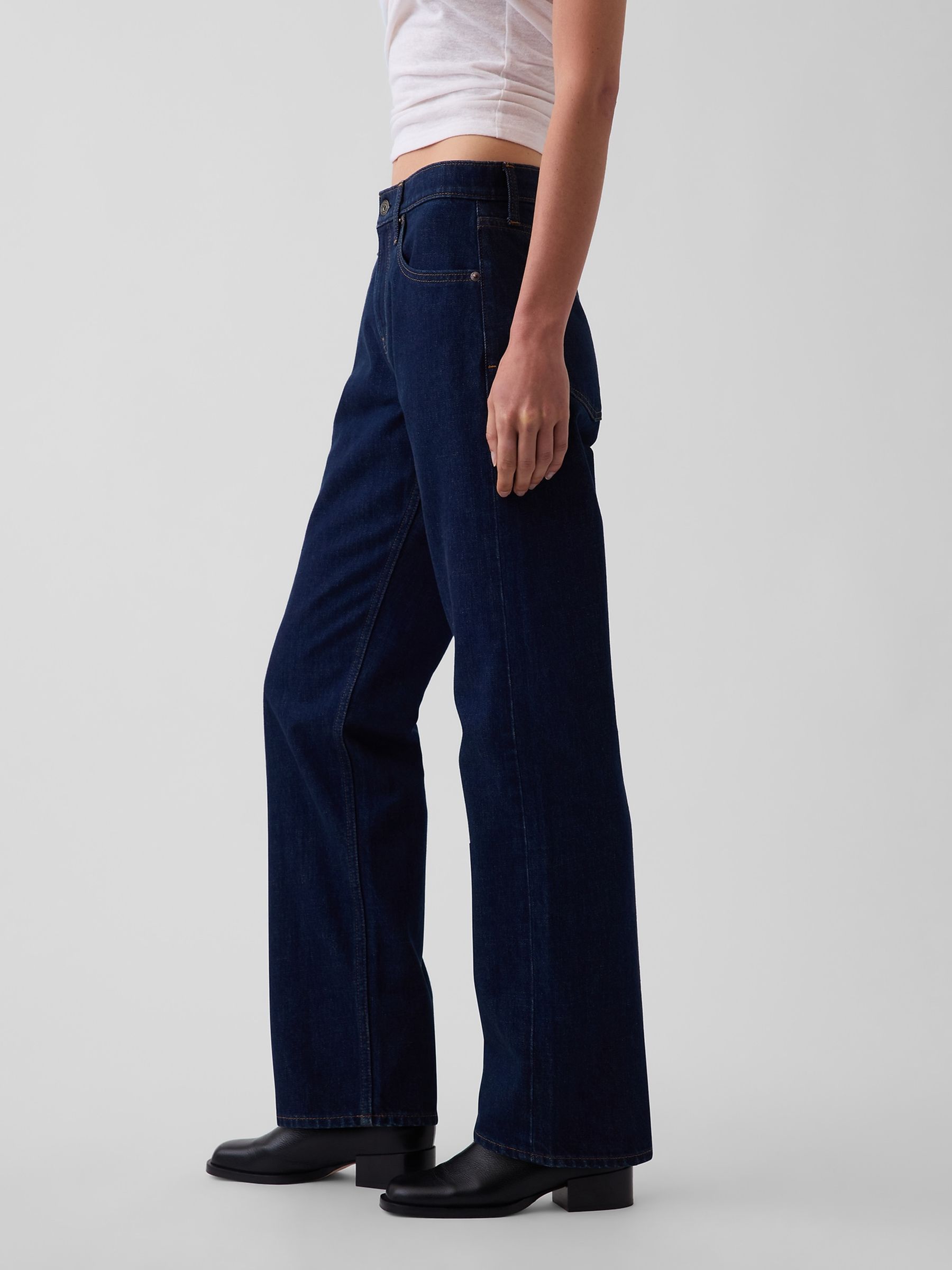 Dark Wash Blue Mid Rise Straight Taper Jeans - Image 3 of 6