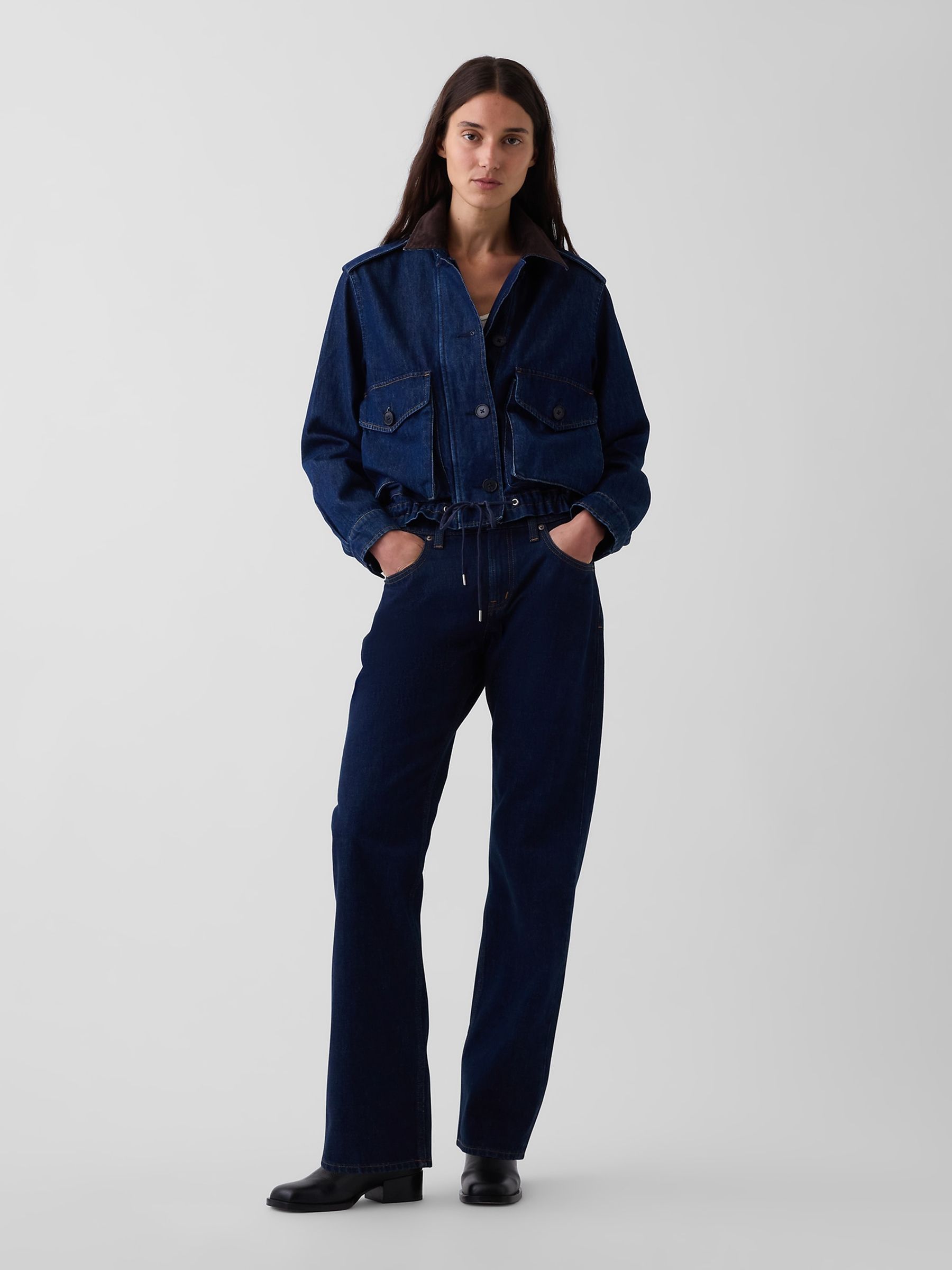 Dark Wash Blue Mid Rise Straight Taper Jeans - Image 4 of 6