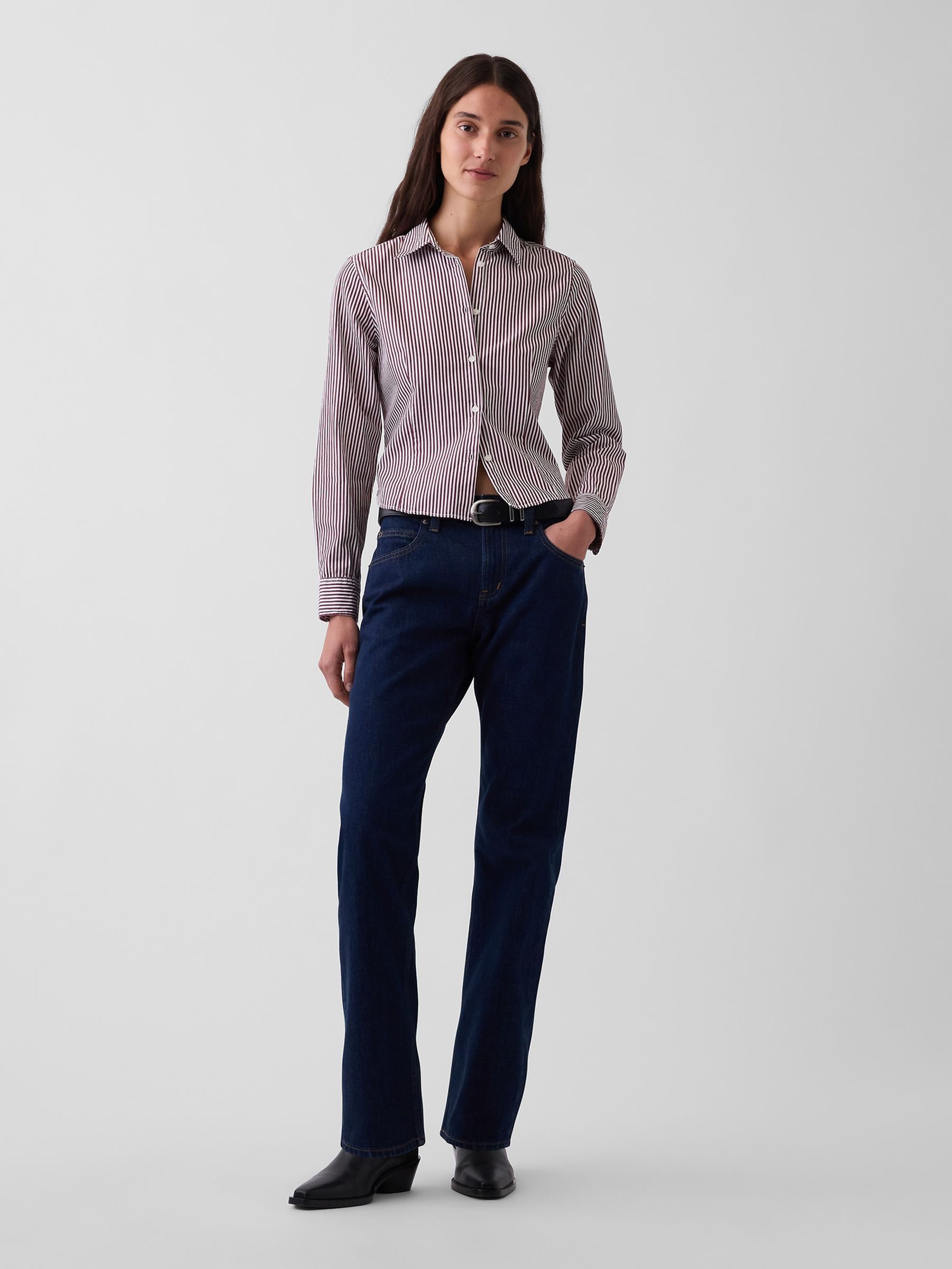 Dark Wash Blue Mid Rise Straight Taper Jeans - Image 5 of 6