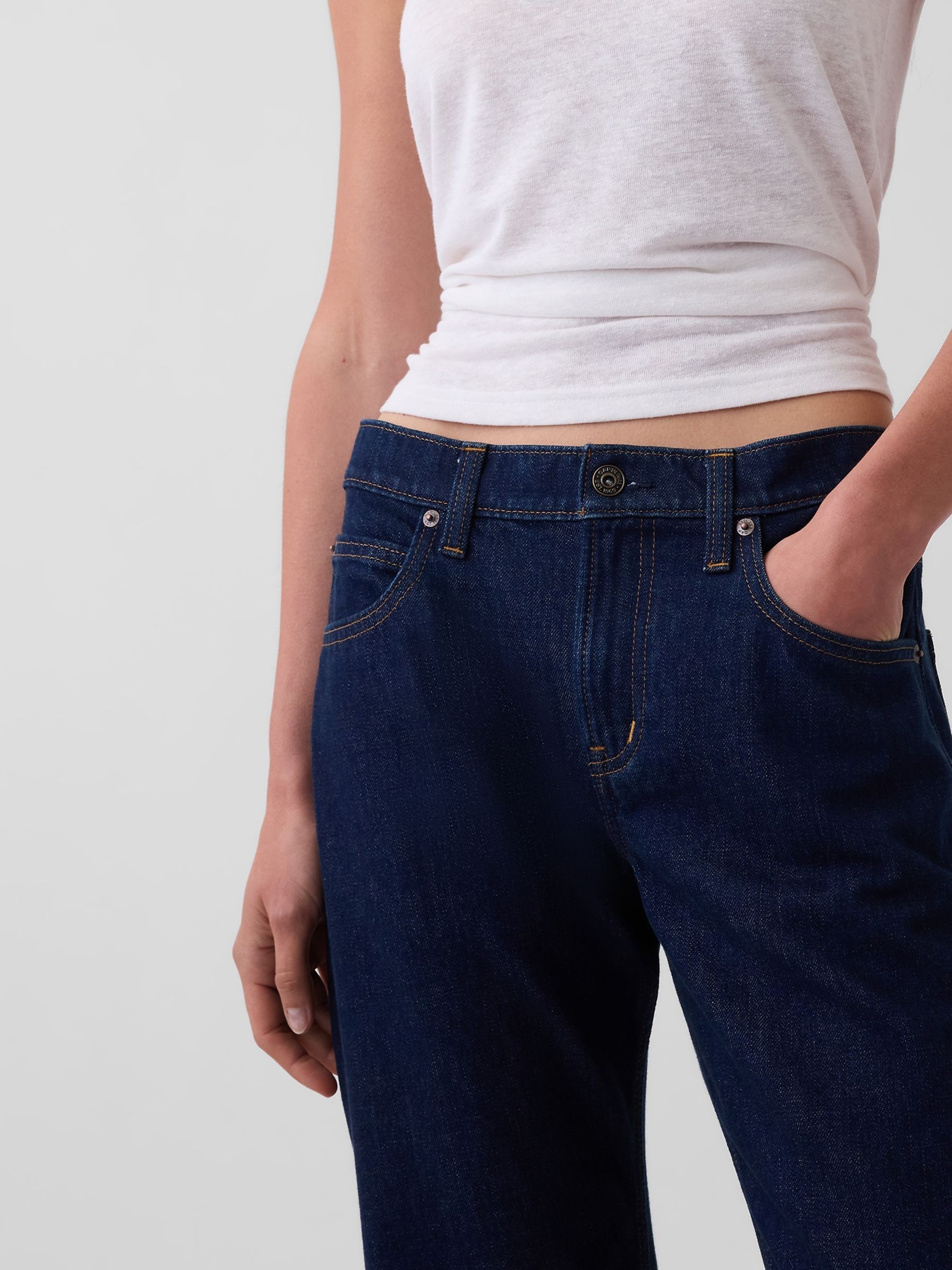 Dark Wash Blue Mid Rise Straight Taper Jeans - Image 6 of 6