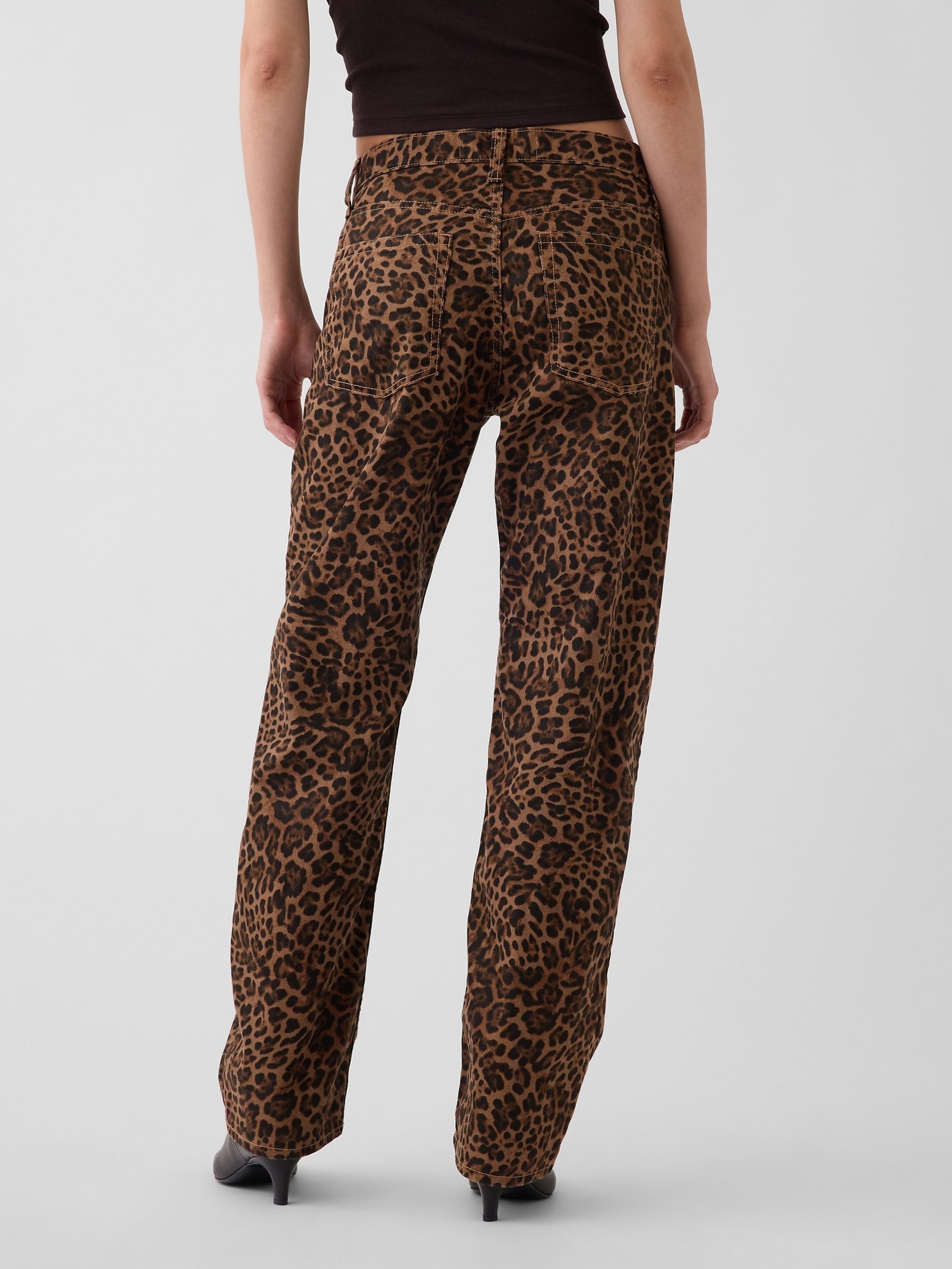Brown Leopard Mid Rise Straight Taper Jeans - Image 2 of 5