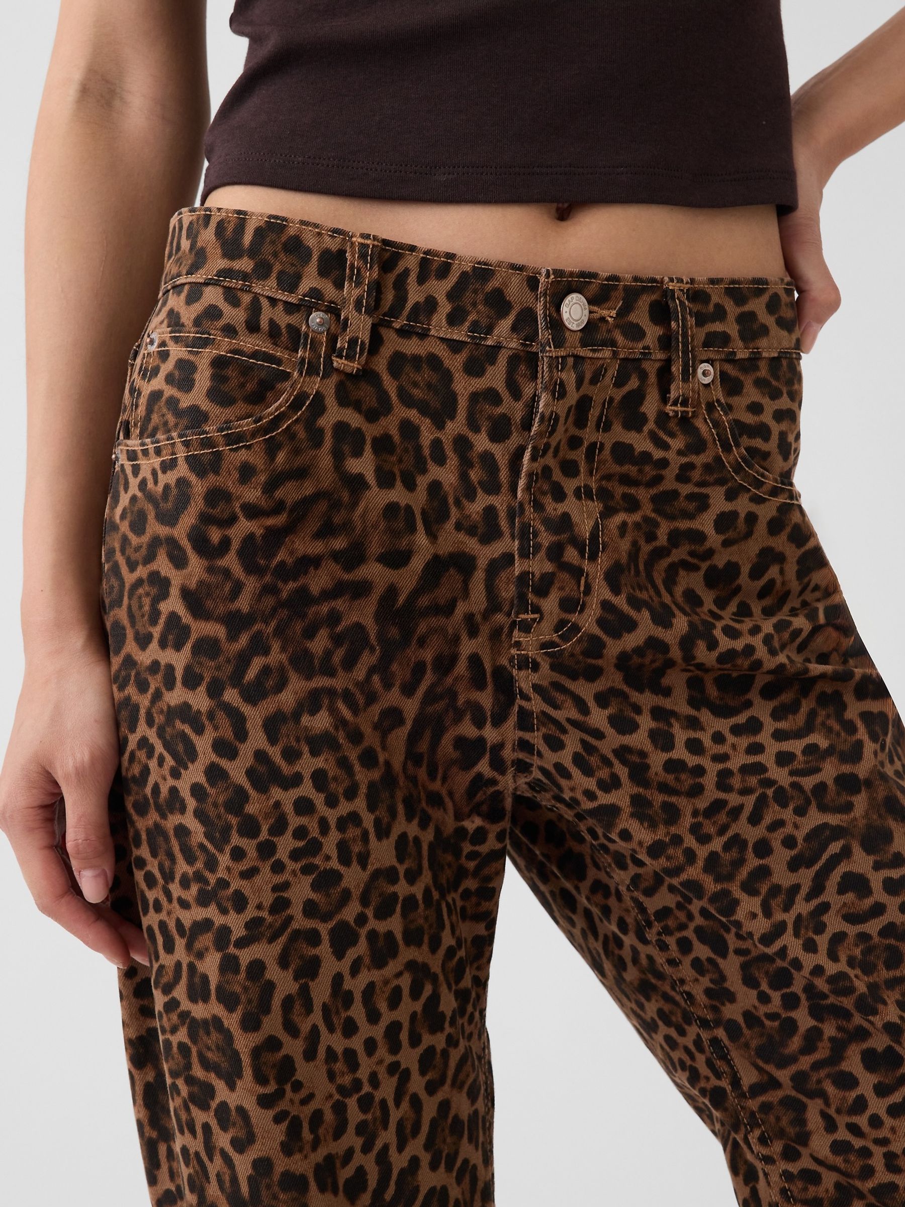 Brown Leopard Mid Rise Straight Taper Jeans - Image 5 of 5