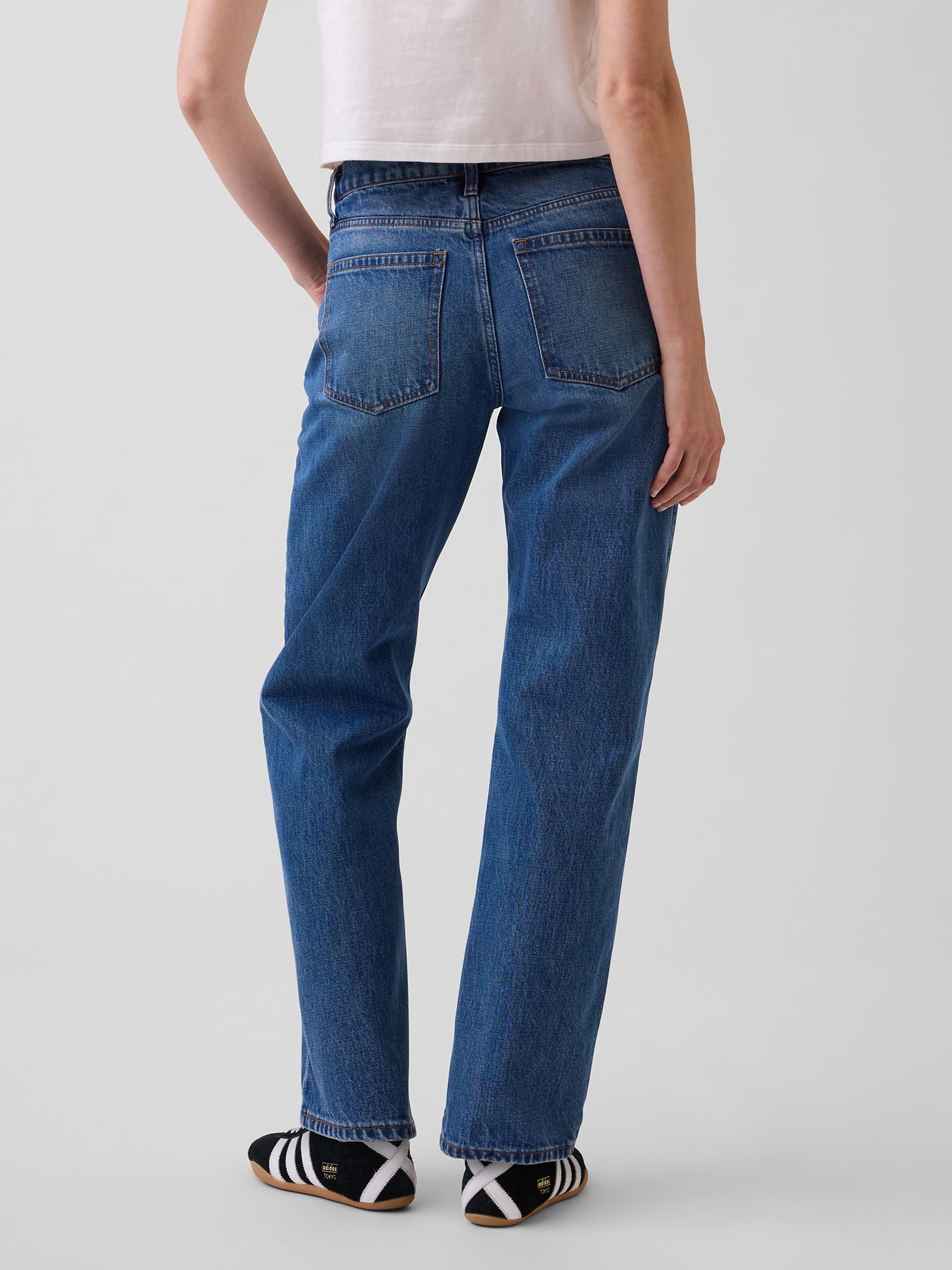 Mid Indigo Blue Mid Rise Straight Taper Jeans - Image 3 of 6