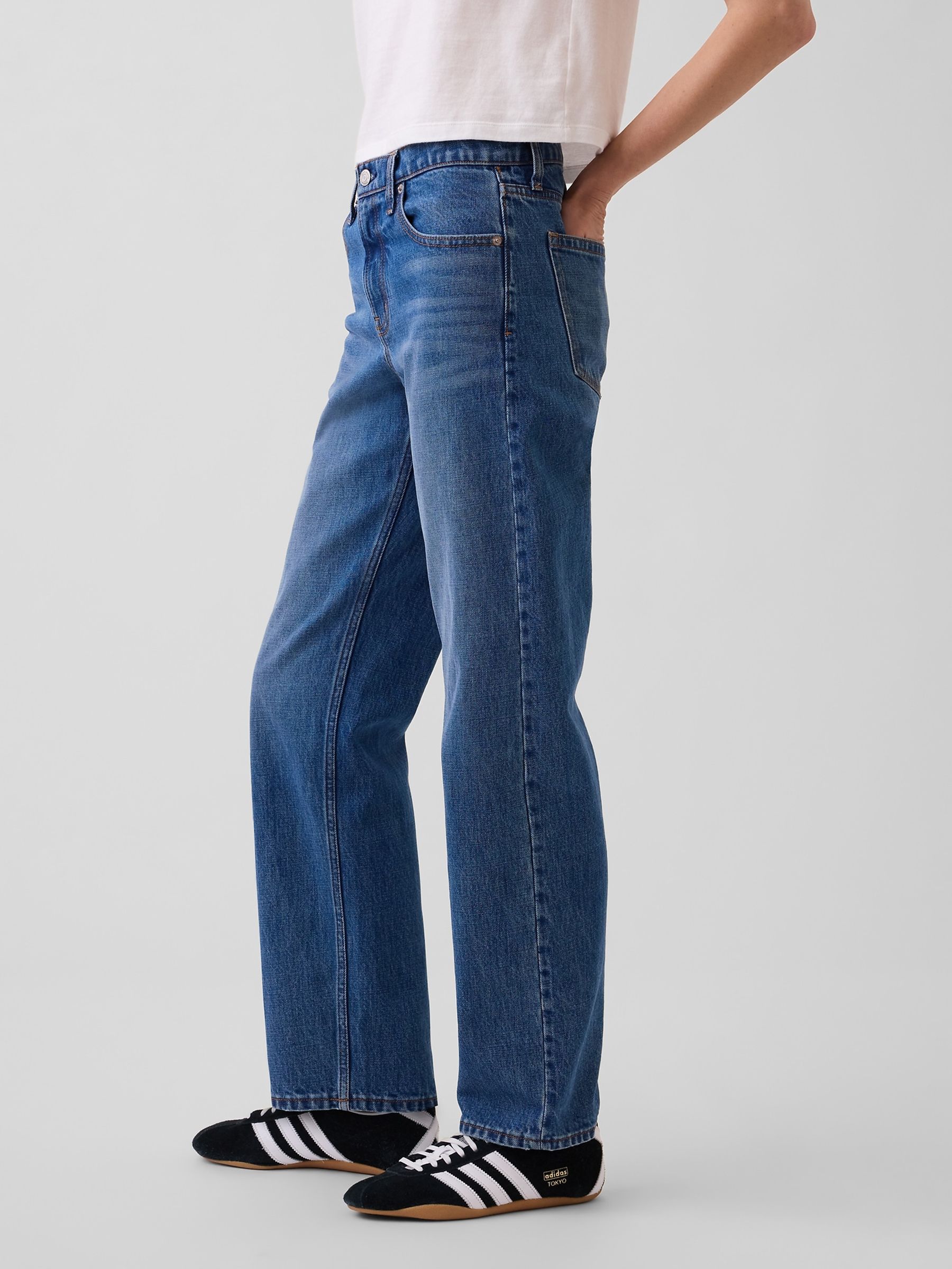 Mid Indigo Blue Mid Rise Straight Taper Jeans - Image 4 of 6