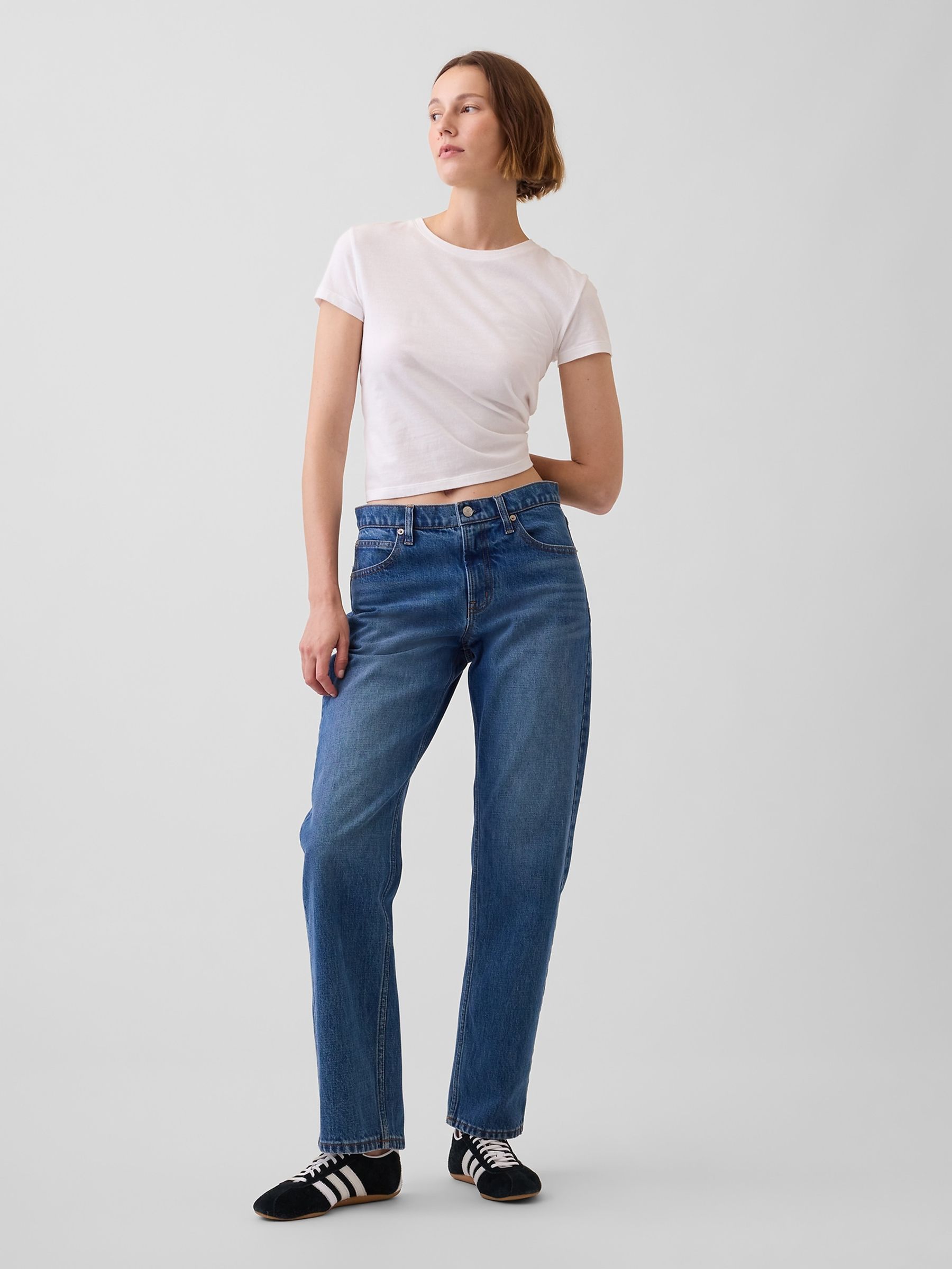 Mid Indigo Blue Mid Rise Straight Taper Jeans - Image 5 of 6