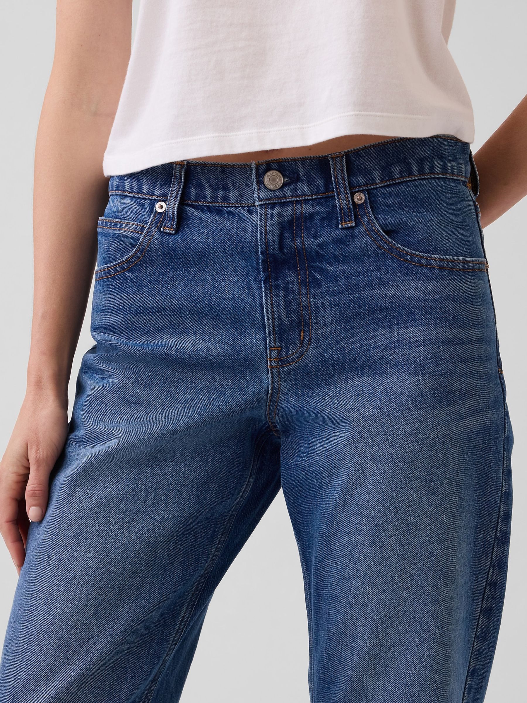 Mid Indigo Blue Mid Rise Straight Taper Jeans - Image 6 of 6