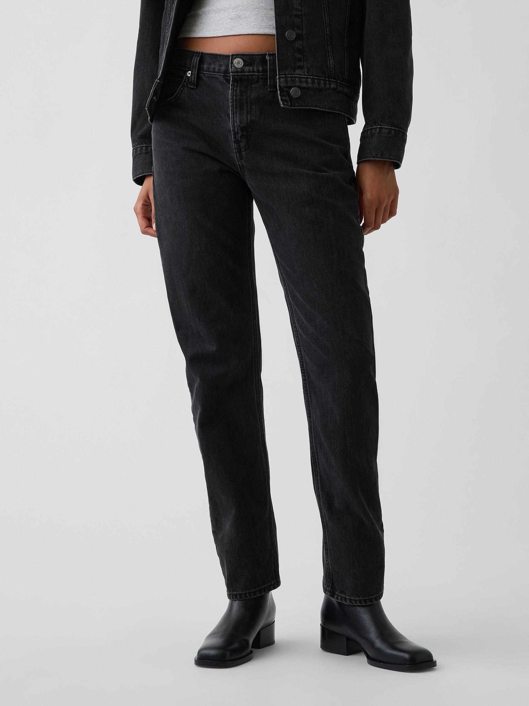 Black Mid Rise Straight Taper Jeans - Image 1 of 5