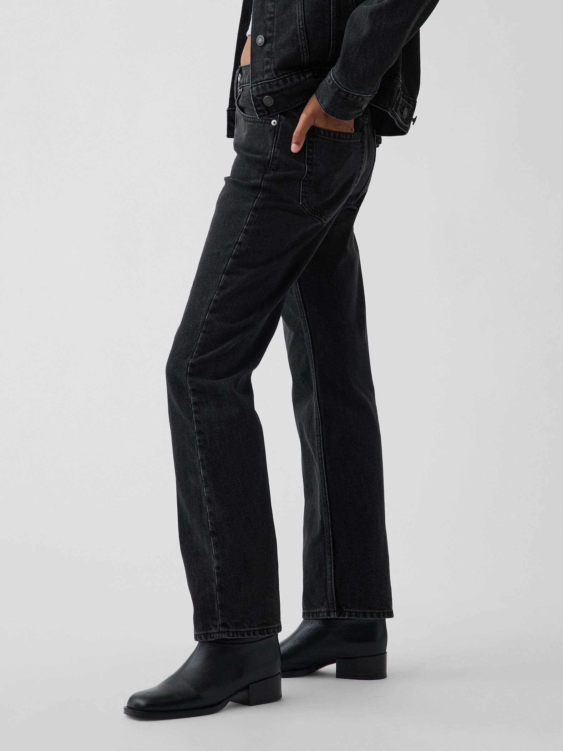Black Mid Rise Straight Taper Jeans - Image 3 of 5