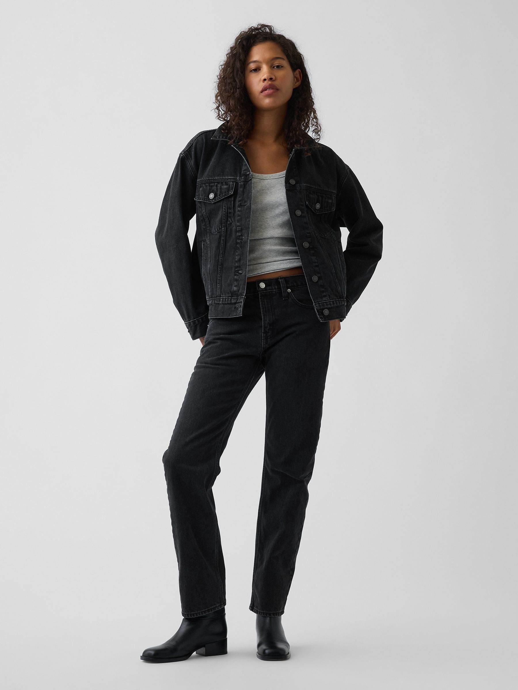 Black Mid Rise Straight Taper Jeans - Image 4 of 5