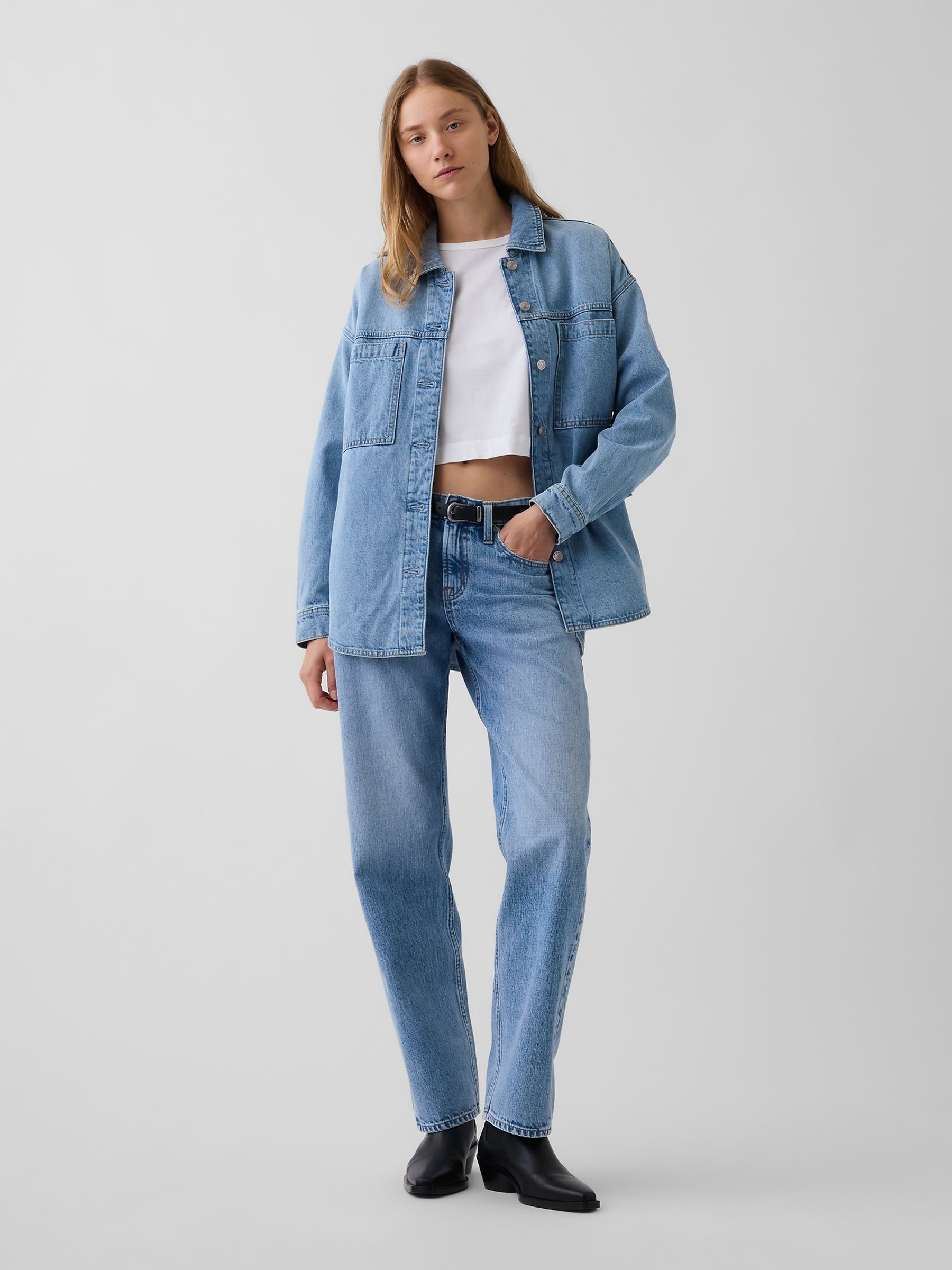 Light Wash Blue Mid Rise Straight Taper Jeans - Image 4 of 5