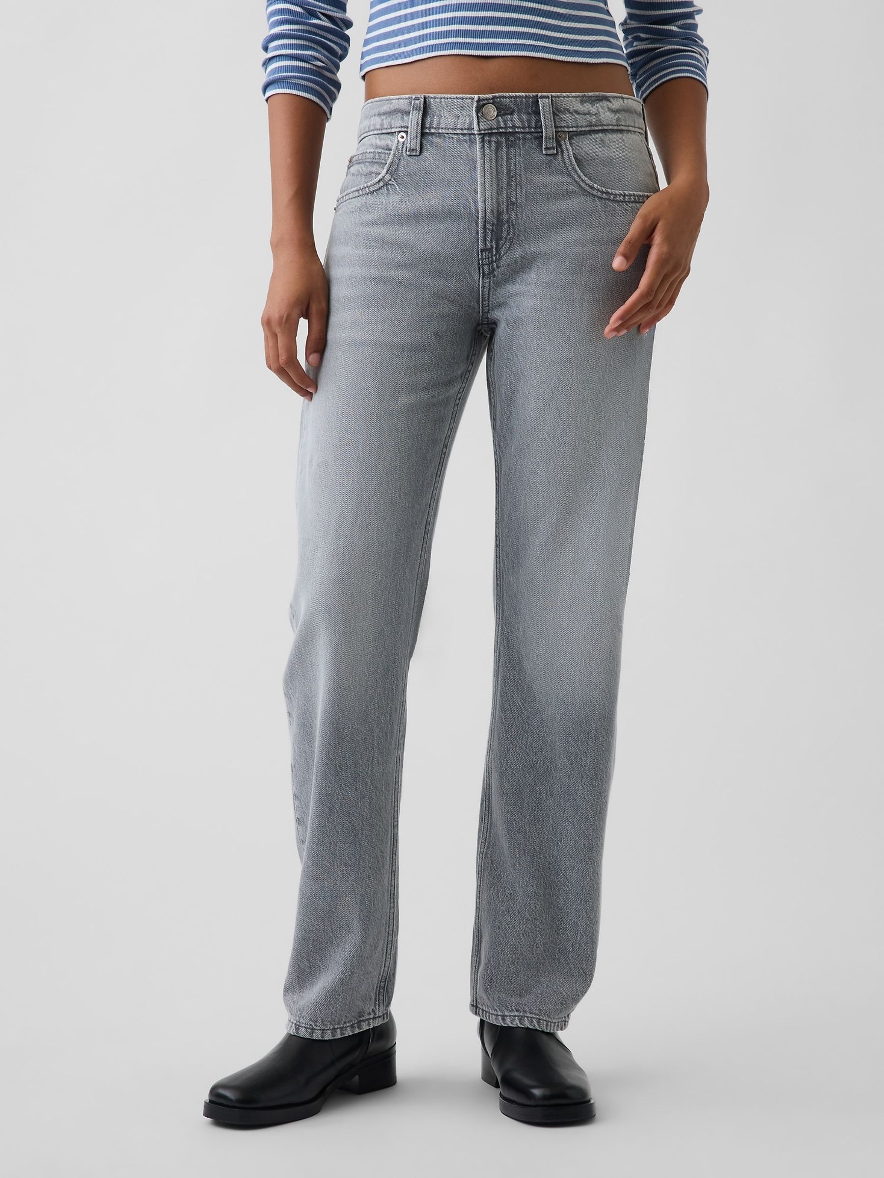 Grey Mid Rise Straight Taper Jeans - Image 1 of 5