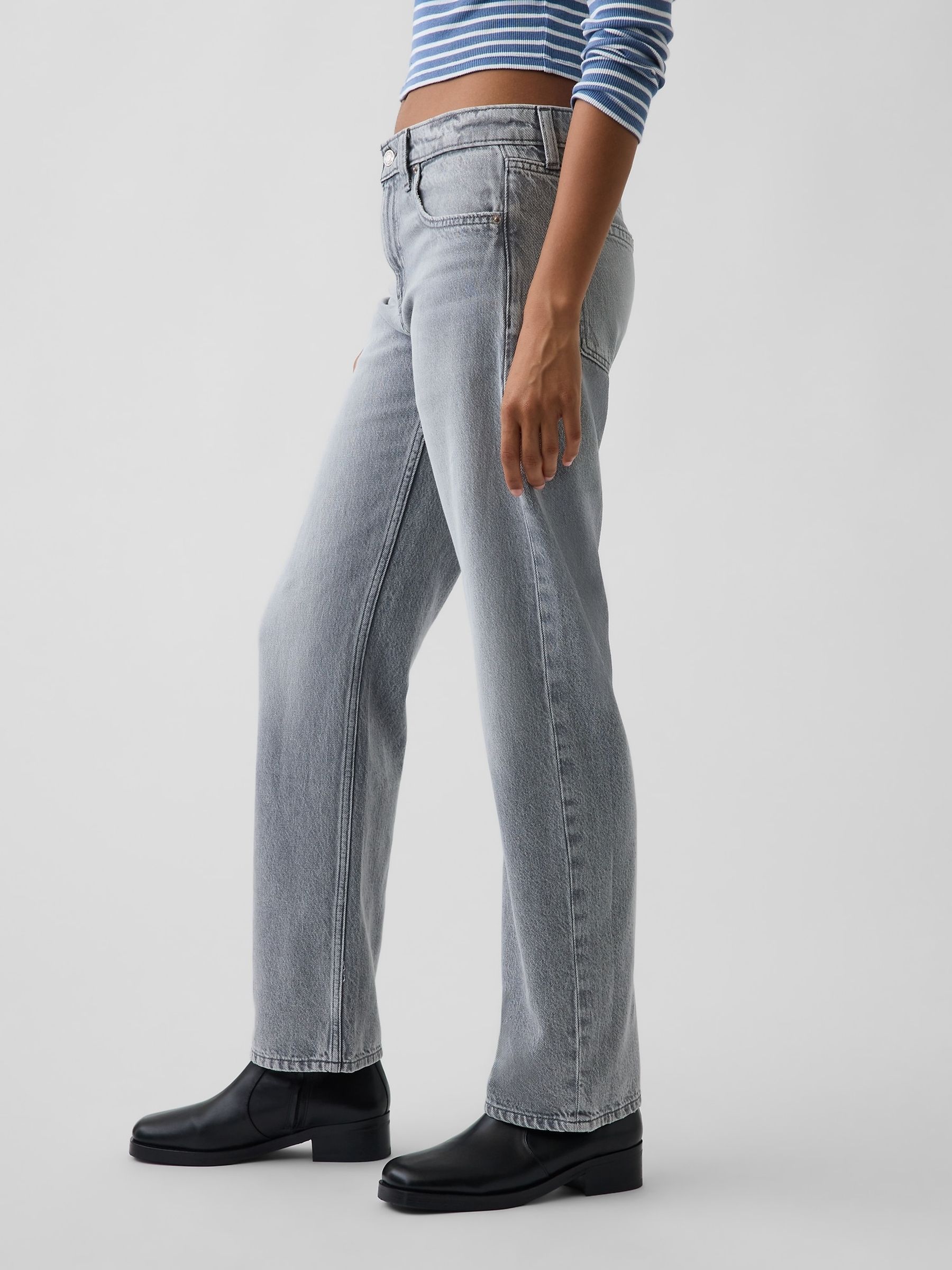 Grey Mid Rise Straight Taper Jeans - Image 3 of 5
