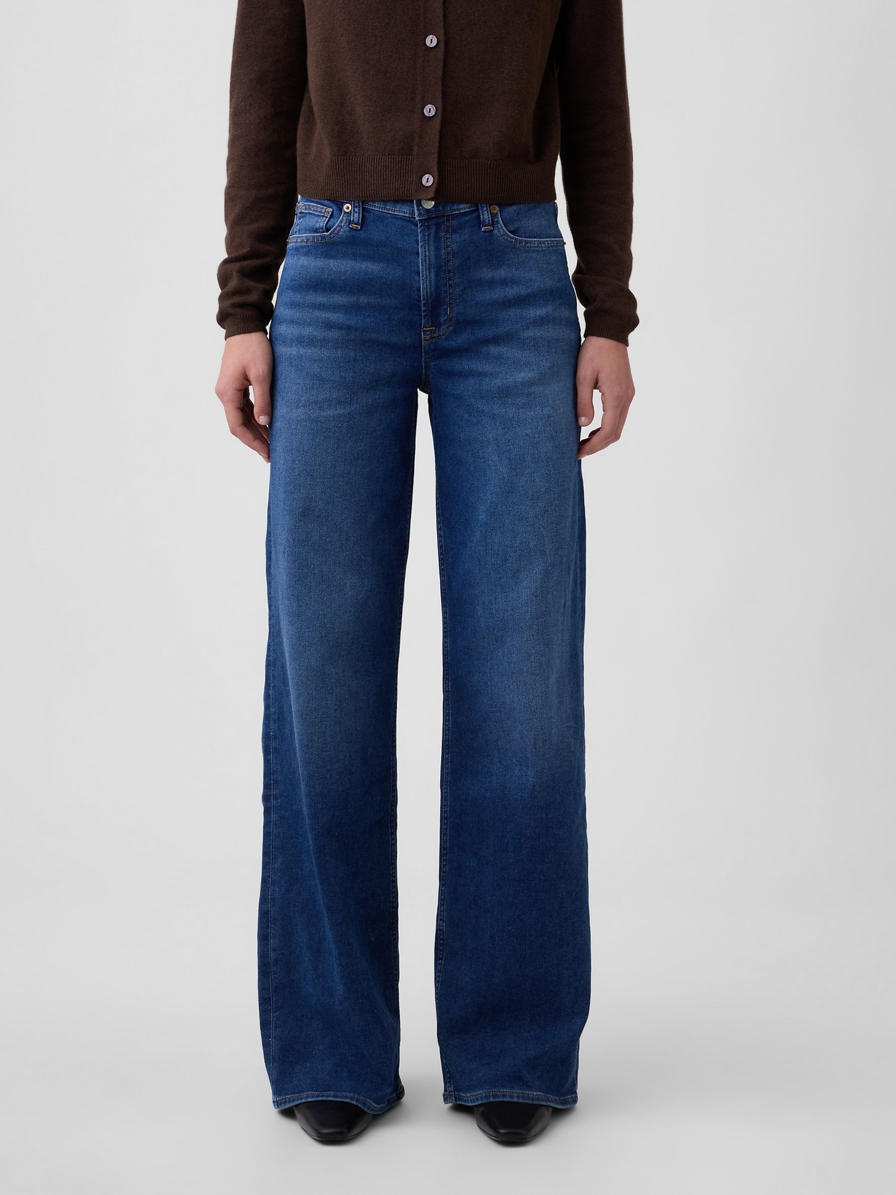 Dark Indigo Wash Mid Rise Wide-Leg Jeans - Image 1 of 4