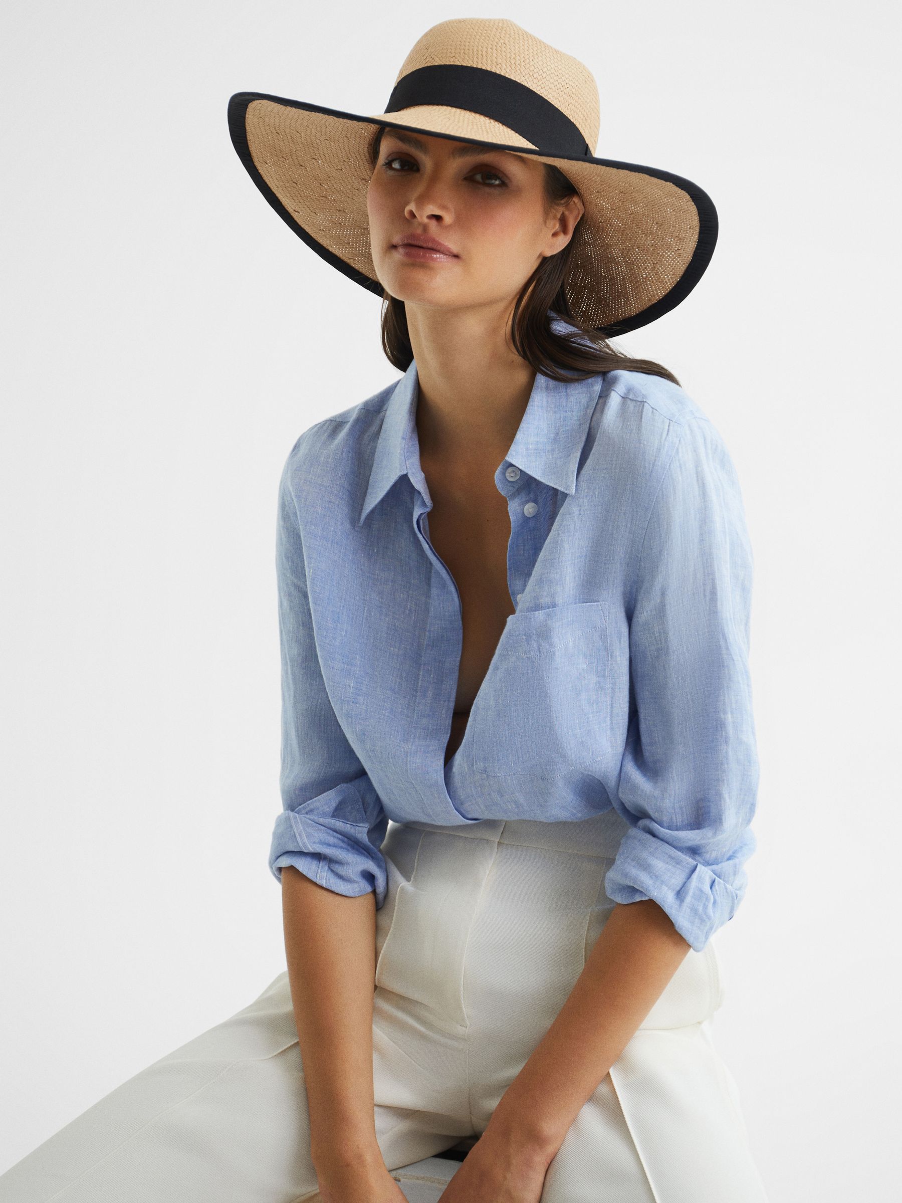 Raffia Woven Wide Brim Hat in Natural - Image 2 of 6