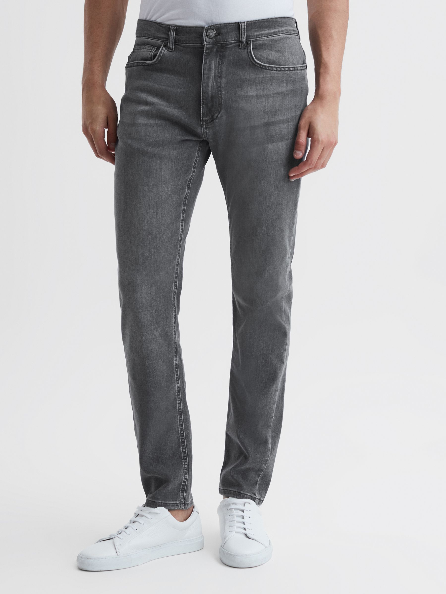 Slim Fit Washed Jeans in Washed Grey - Image 1 of 5
