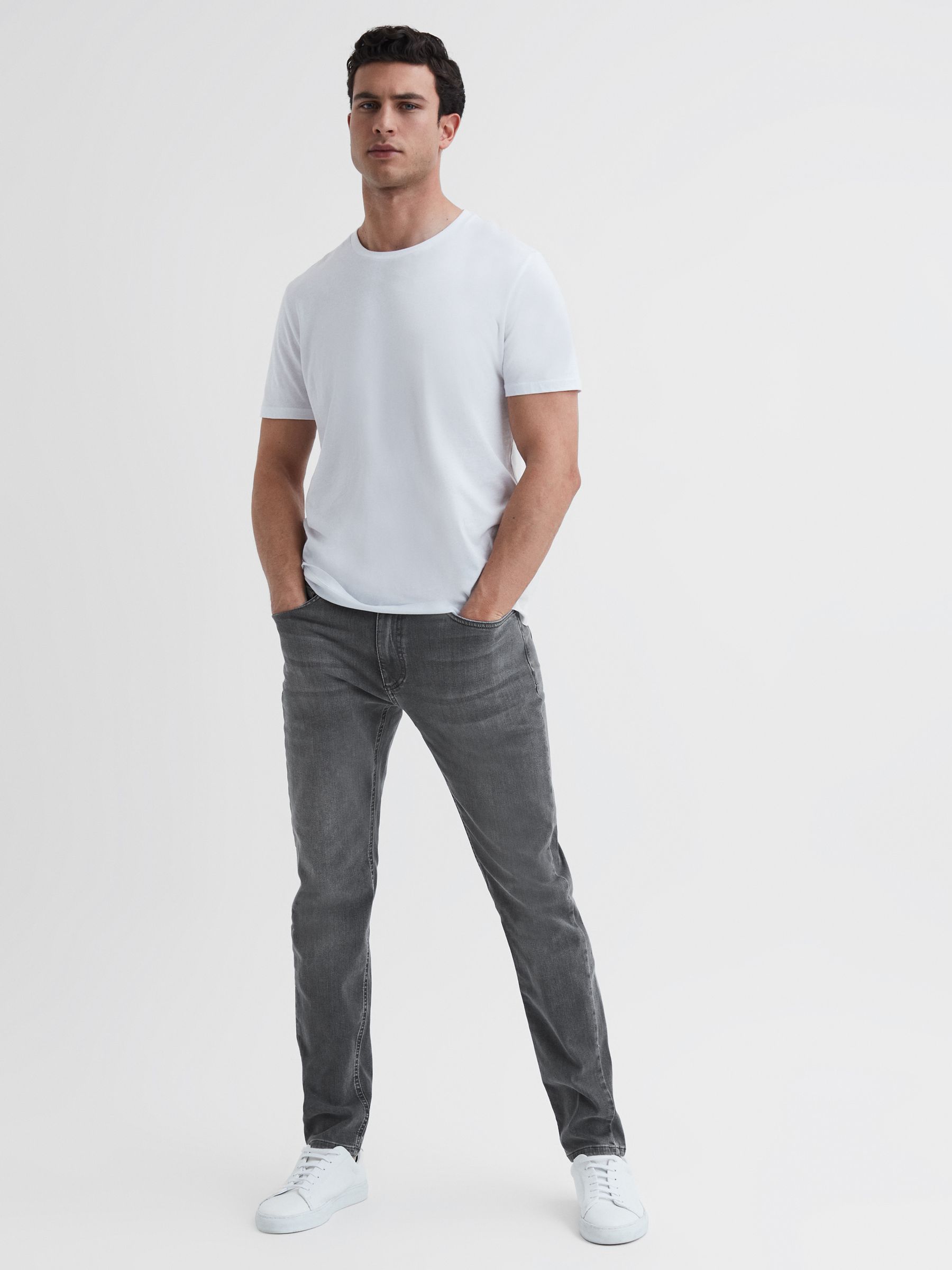 Slim Fit Washed Jeans in Washed Grey - Image 3 of 5
