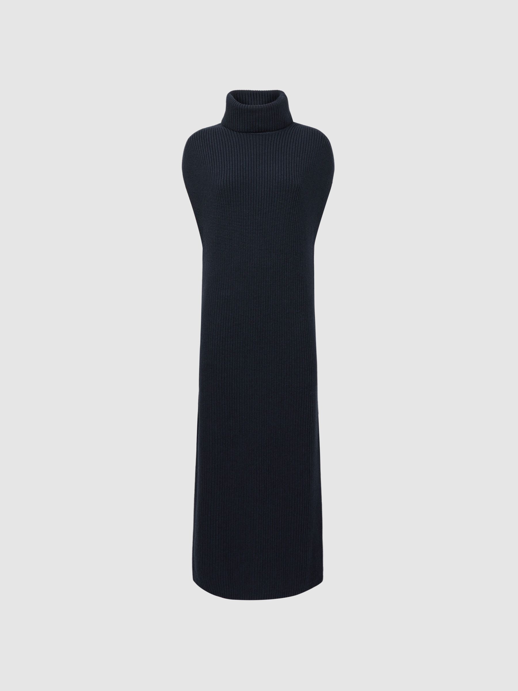 Florere Knitted Roll Neck Midi Dress in Navy - Image 2 of 6