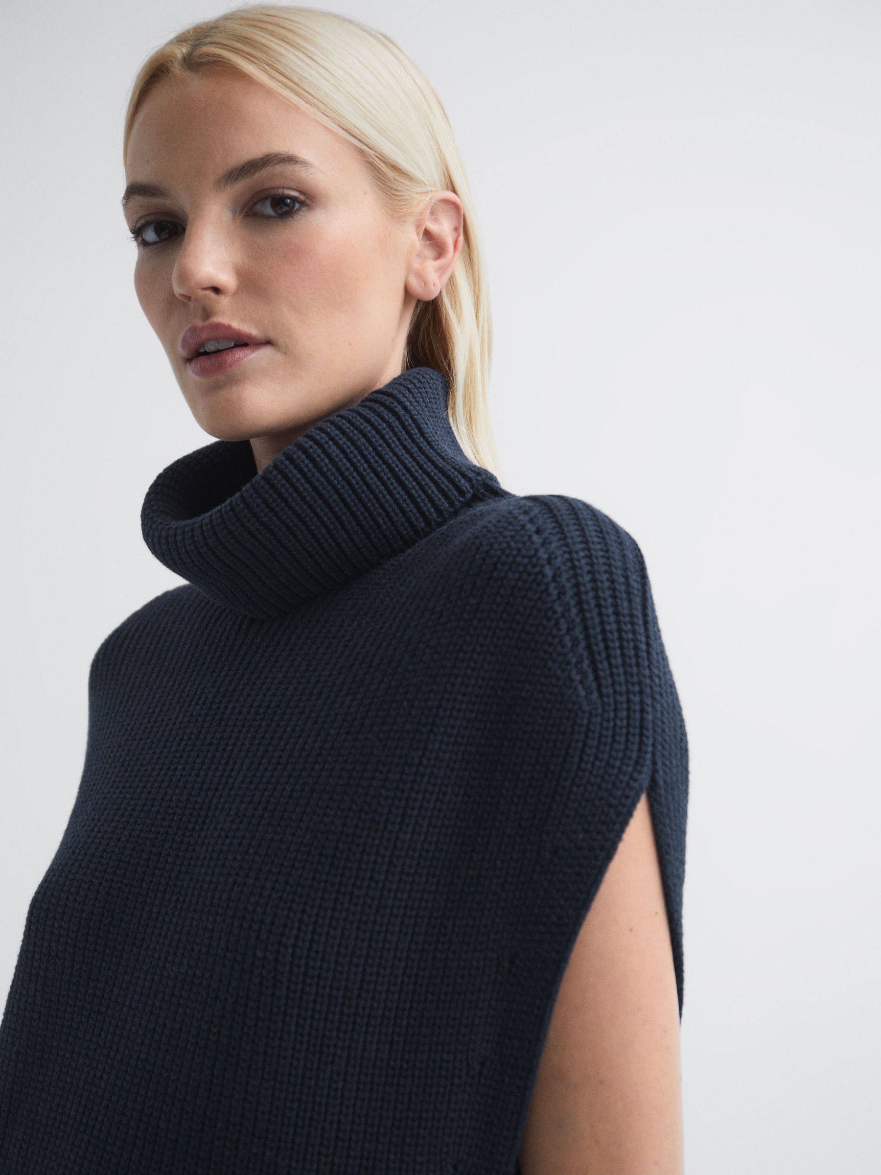 Florere Knitted Roll Neck Midi Dress in Navy - Image 3 of 6