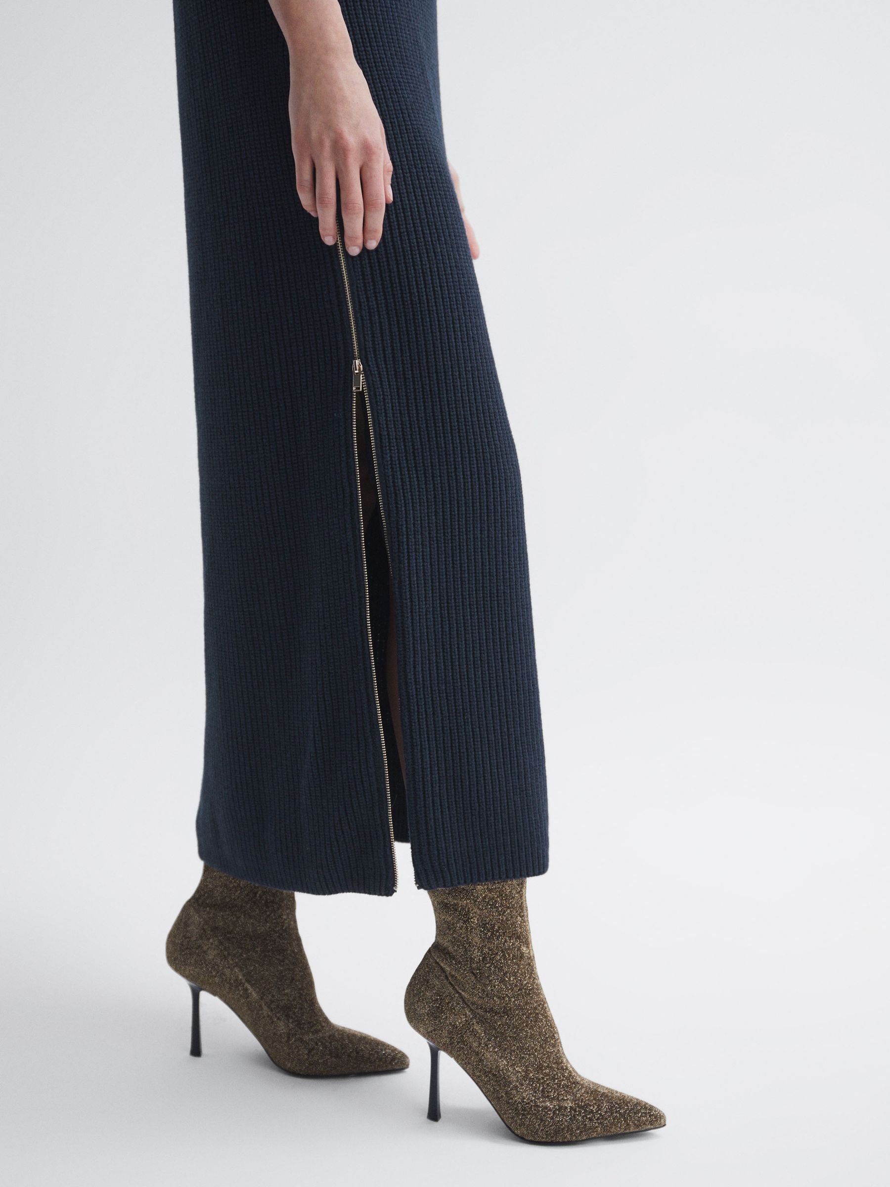 Florere Knitted Roll Neck Midi Dress in Navy - Image 4 of 6